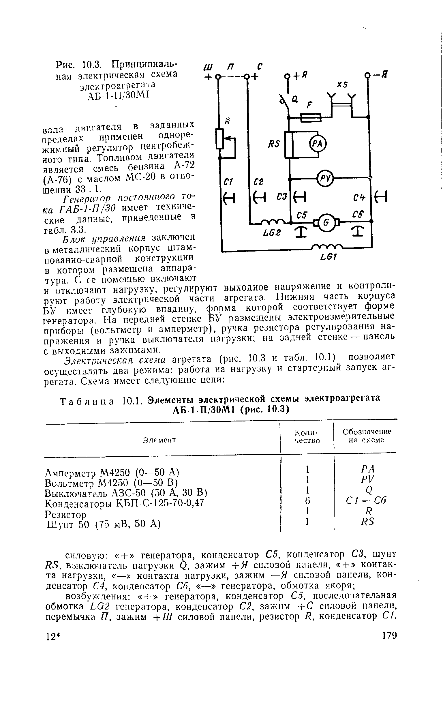 Таблица 10.1. Элементы электрической схемы электроагрегата АБ-1-П/30М1 (рис. 10.3)
