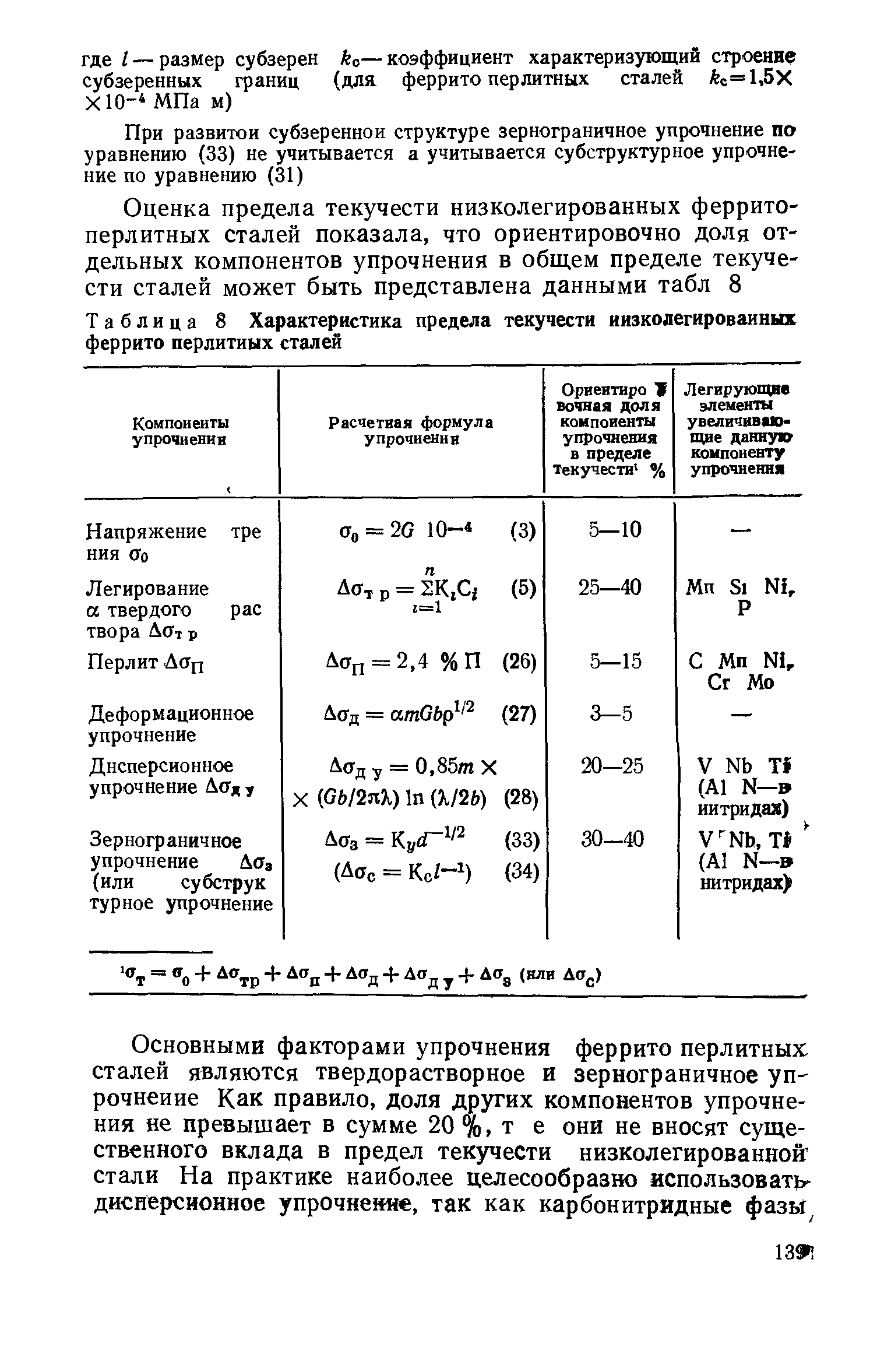 Таблица 8 Характеристика <a href="/info/1680">предела текучести</a> иизколегироваиных феррито перлитных сталей
