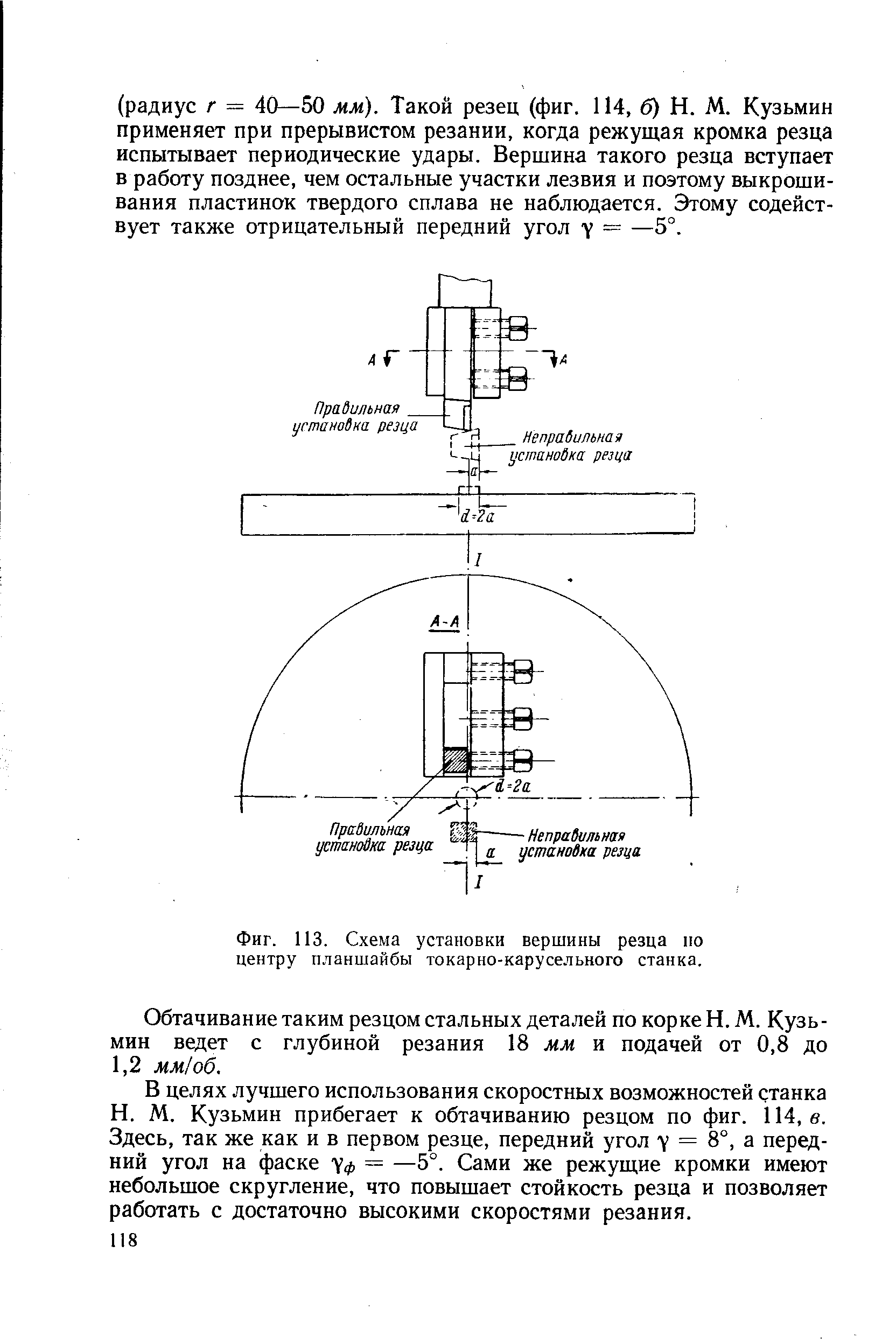 Фиг. 113. Схема установки вершины резца по центру планшайбы токарно-карусельного станка.
