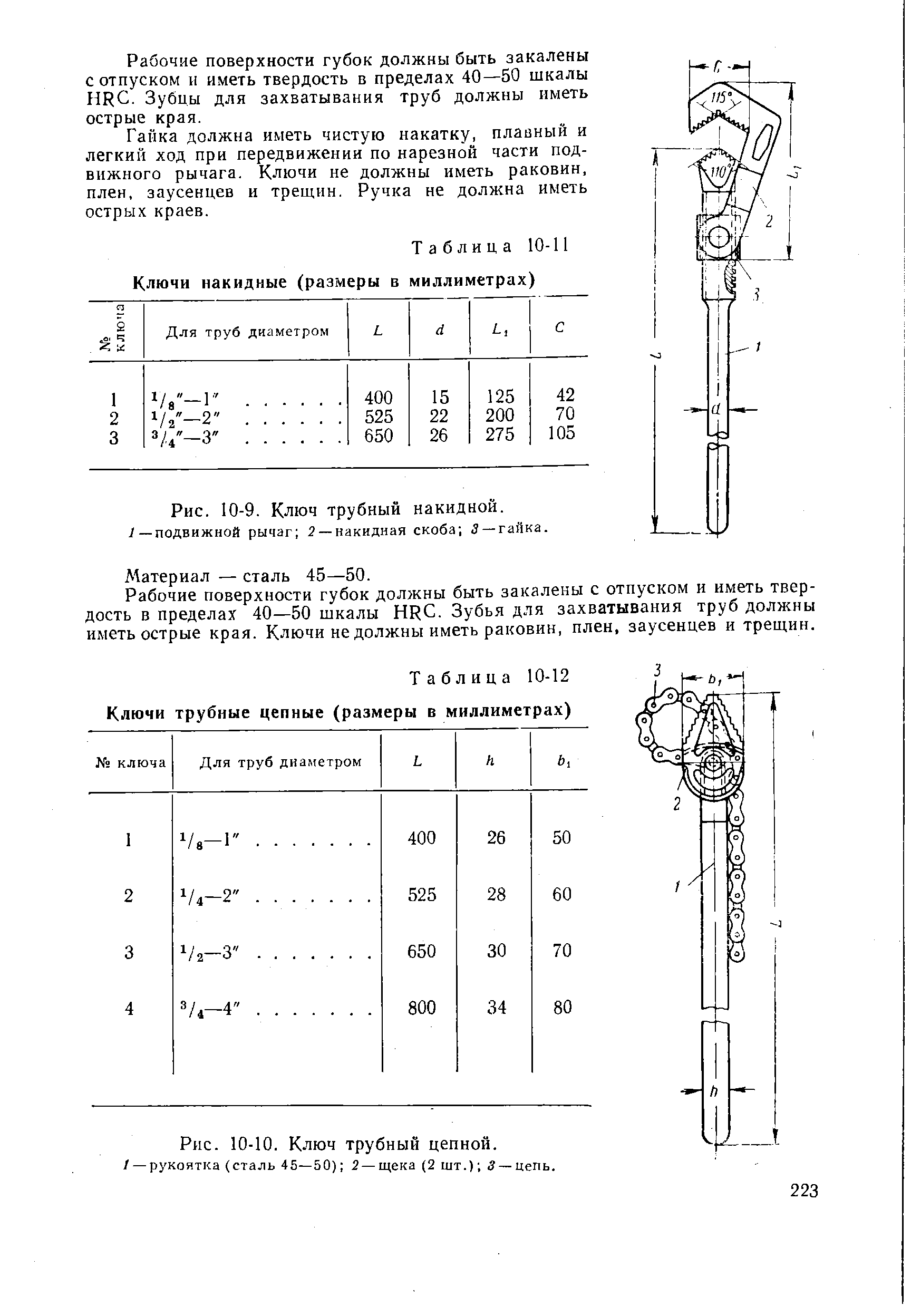 Таблица 10-12 Ключи трубные цепные (размеры в миллиметрах)
