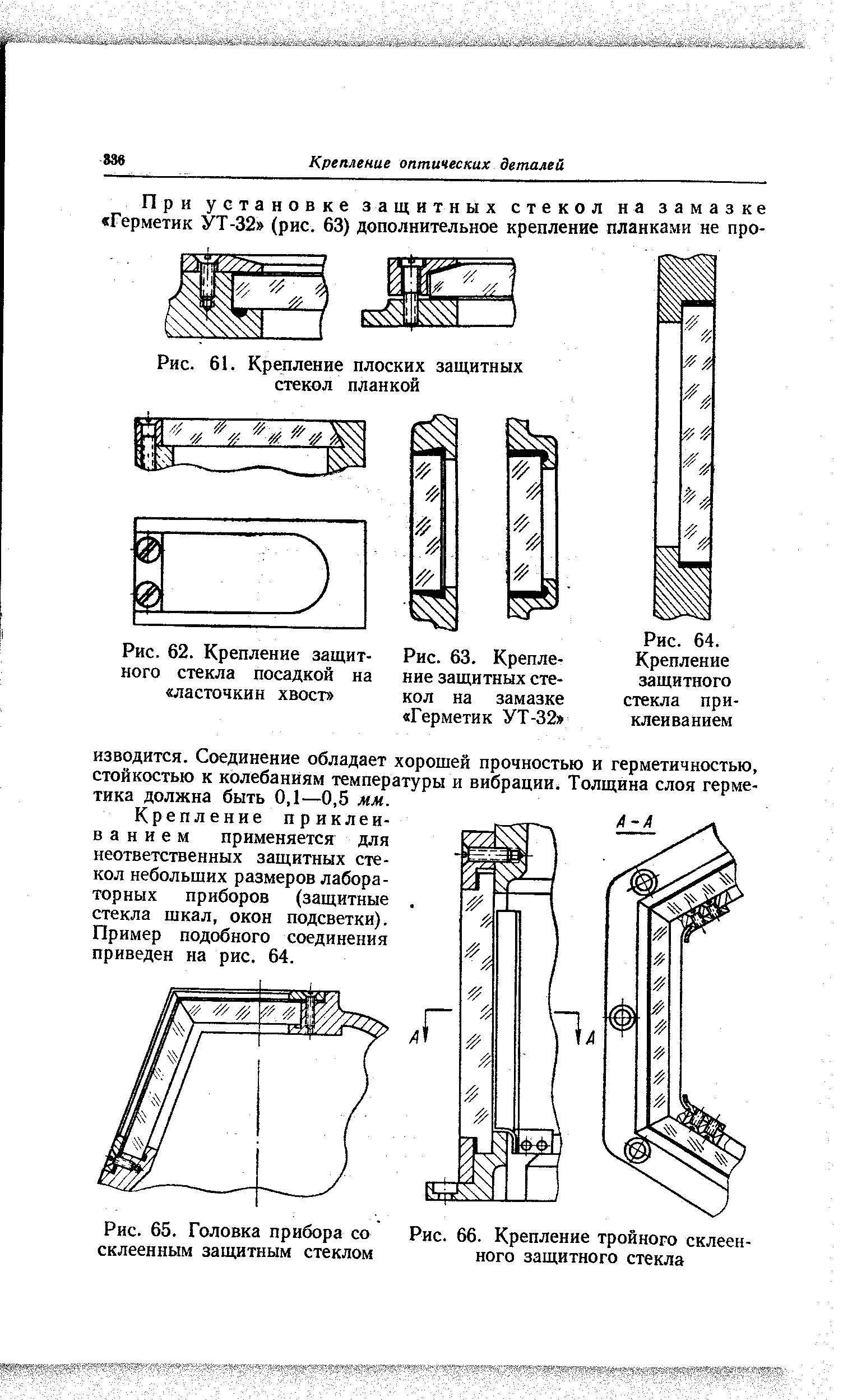 Рис. 63. Крепление защитных стекол на замазке Герметик УТ-32 
