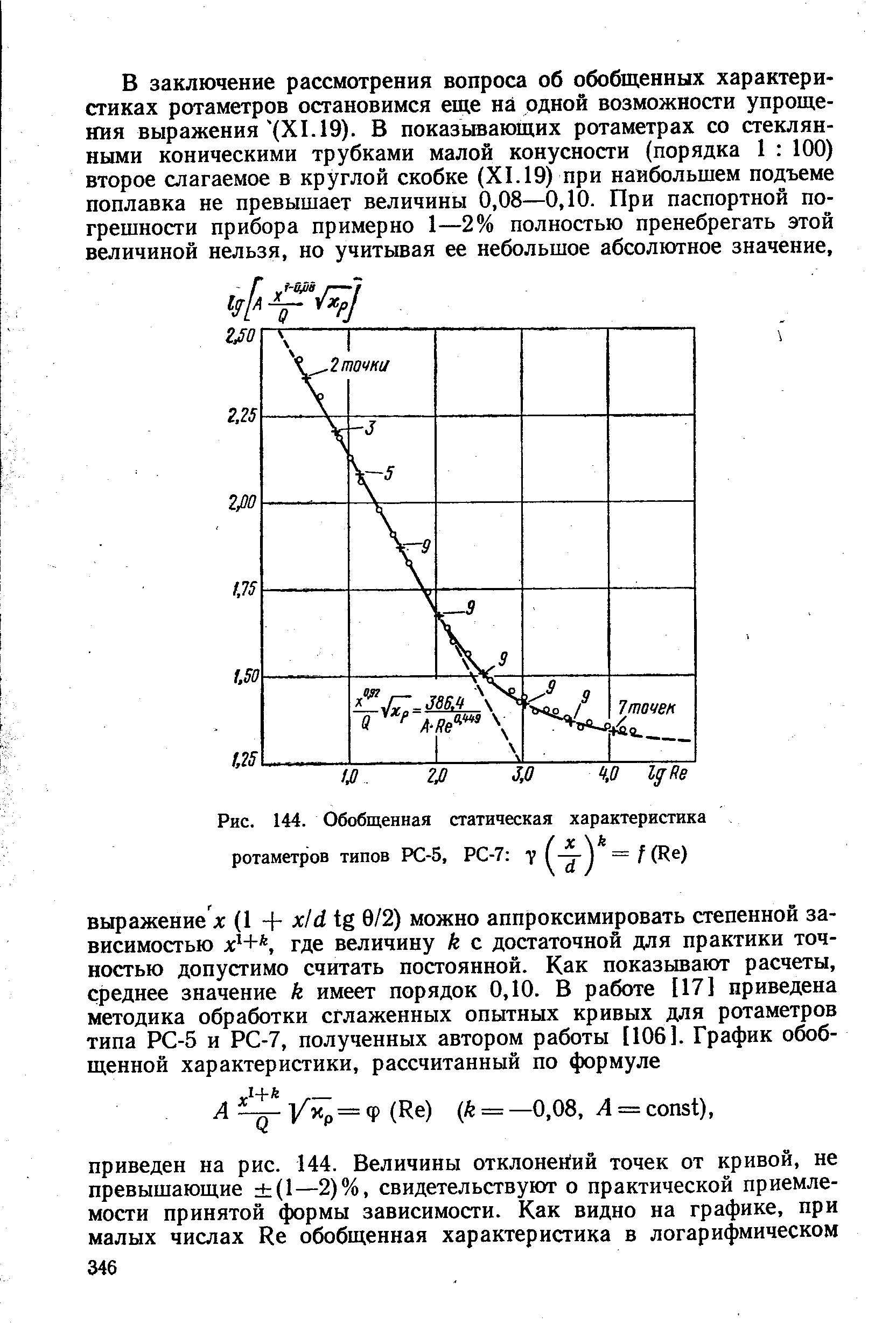 Рис. 144. Обобщенная статическая характеристика ротаметров типов РС-5, РС-7 Т 
