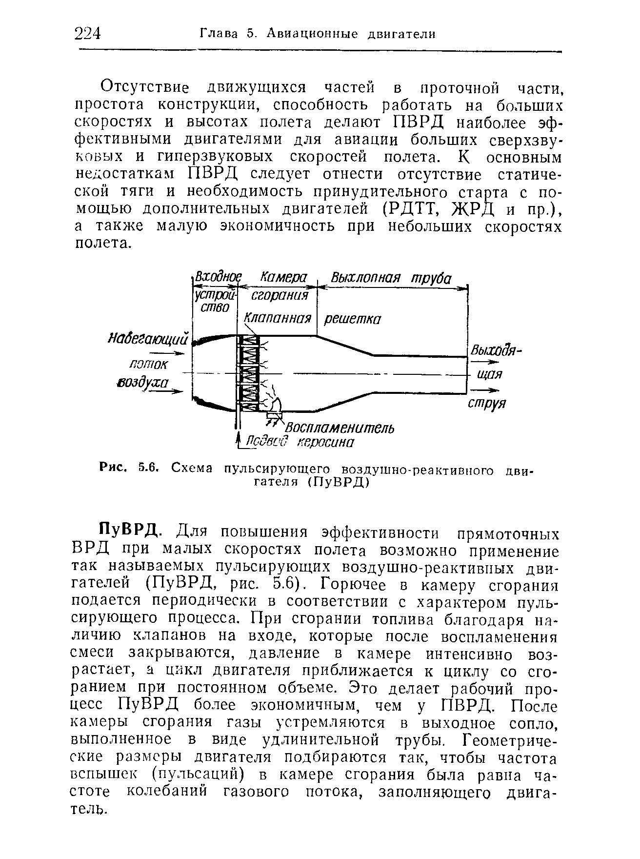 Рис. 5,6. Схема пульсирующего воздушно-реактивного двигателя (ПуВРД)

