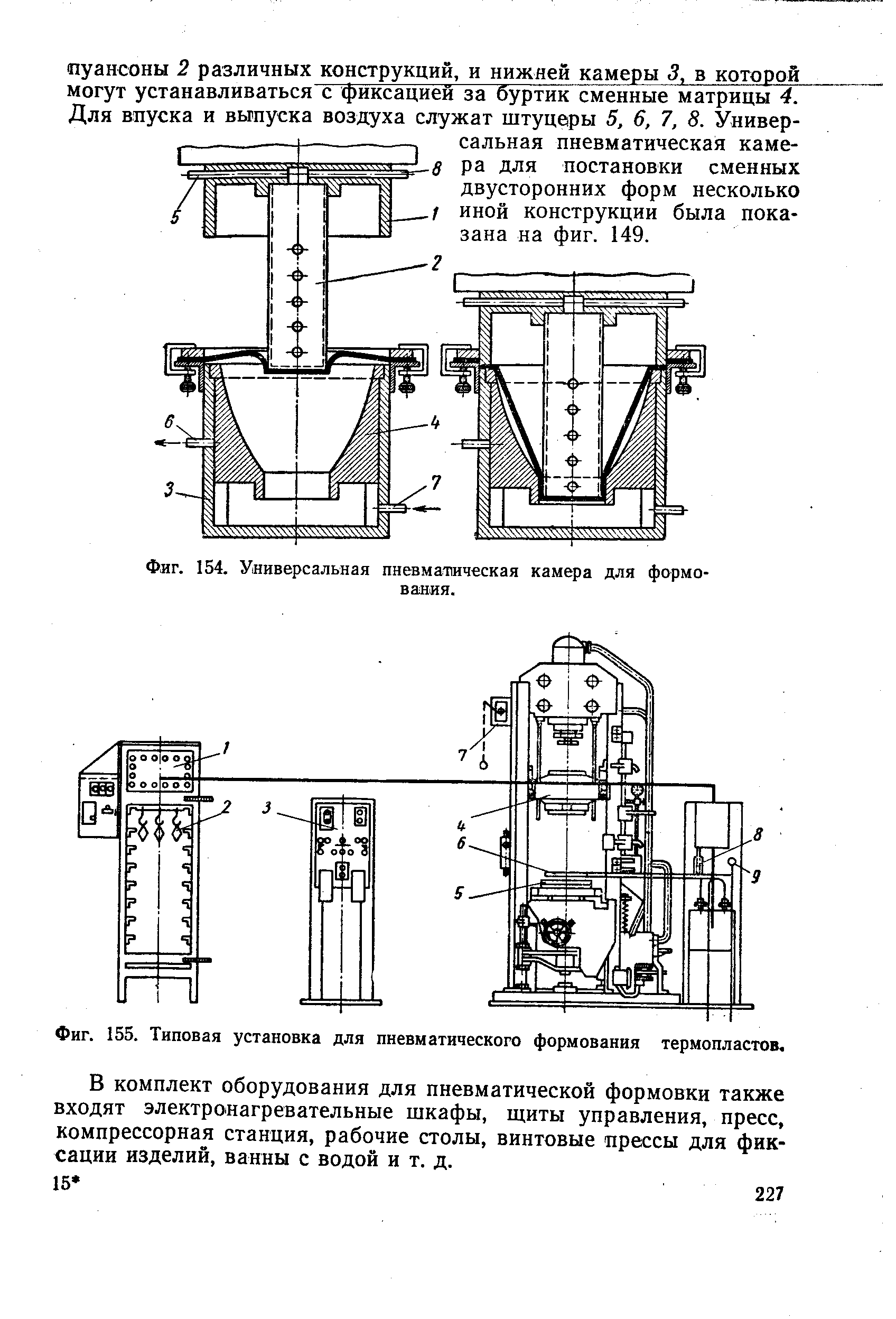 Фиг. 155. Типовая установка для пневматического формования термопластов.

