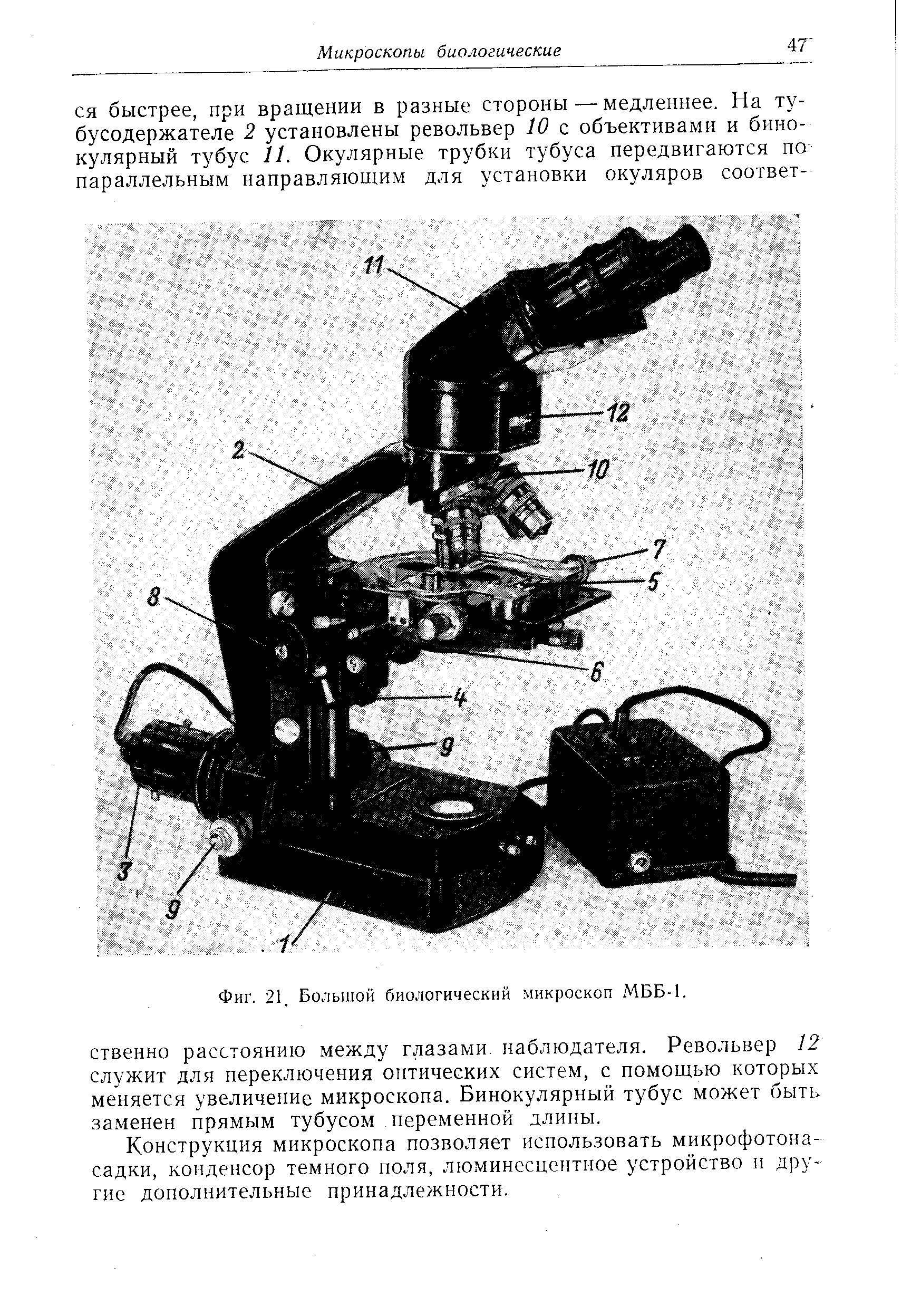 Фиг. 21, Большой биологический микроскоп МББ-1
