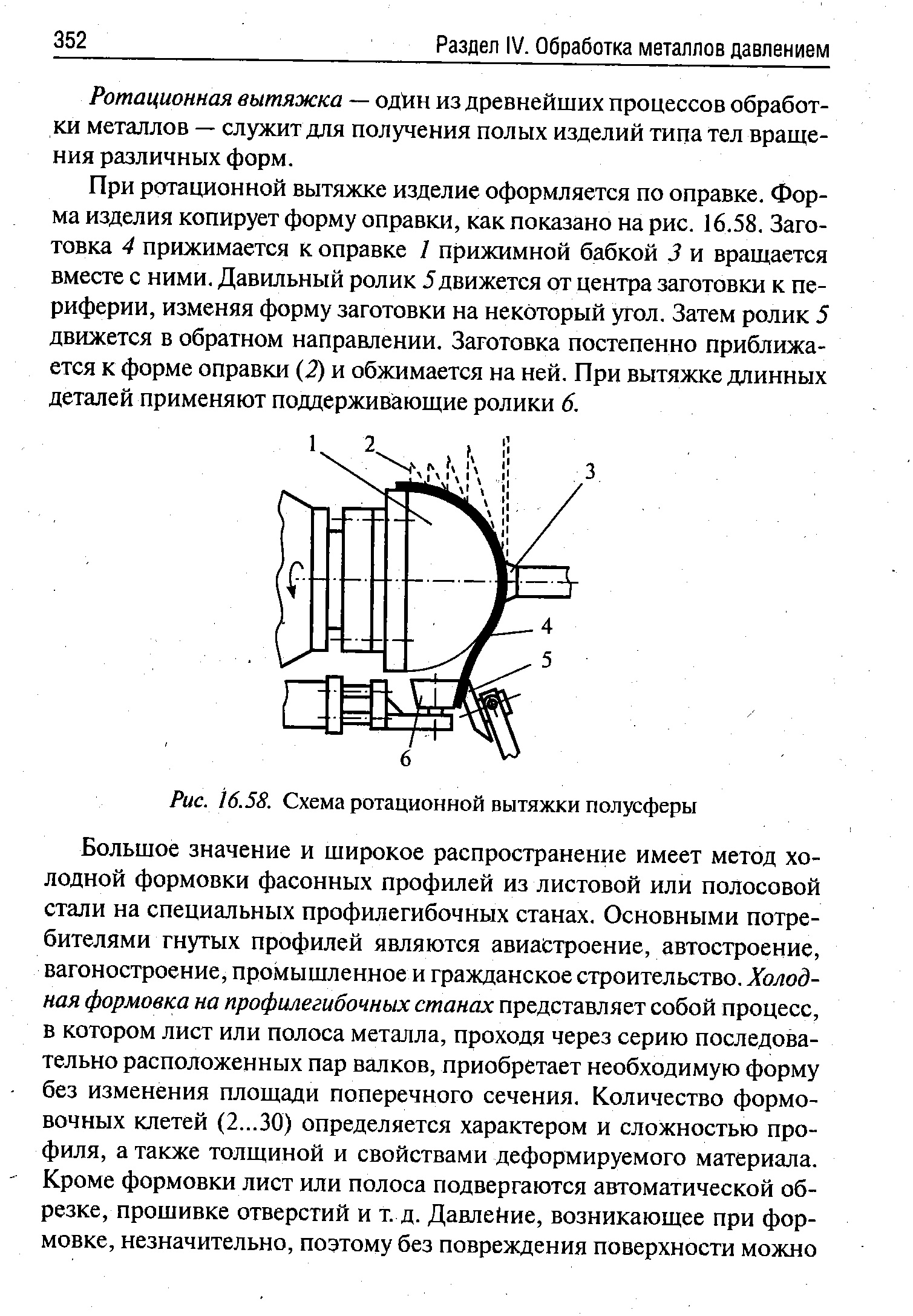 Рис. 16.58. Схема ротационной вытяжки полусферы
