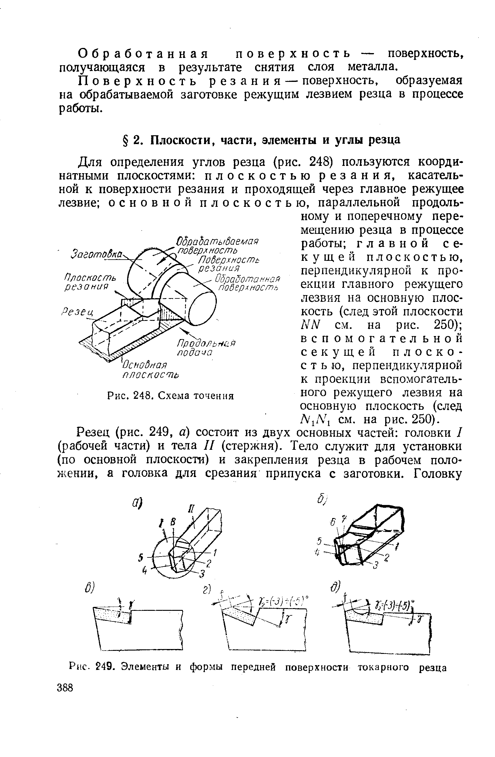 Рис. 249. Элементы и формы передней поверхности токарного резца 388
