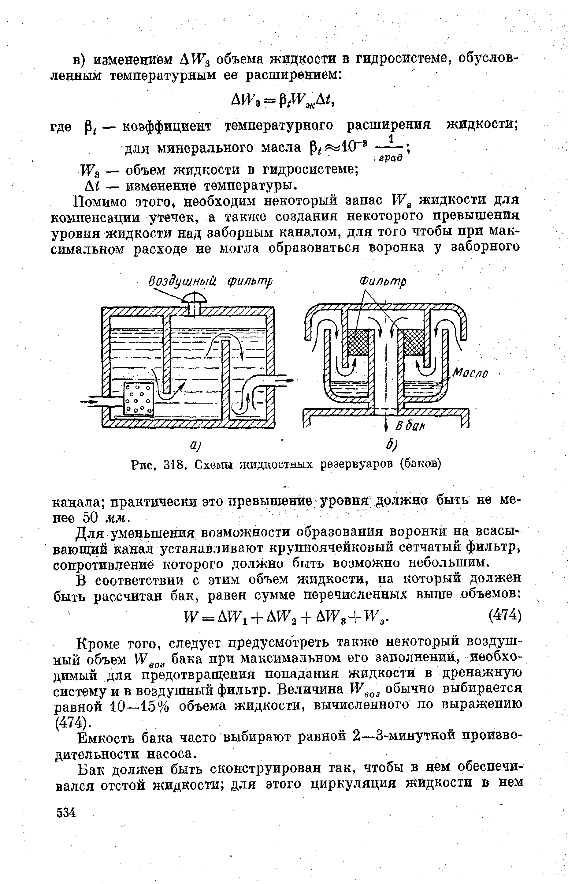 Рис. 318, Схемы жидкостных резервуаров (баков)
