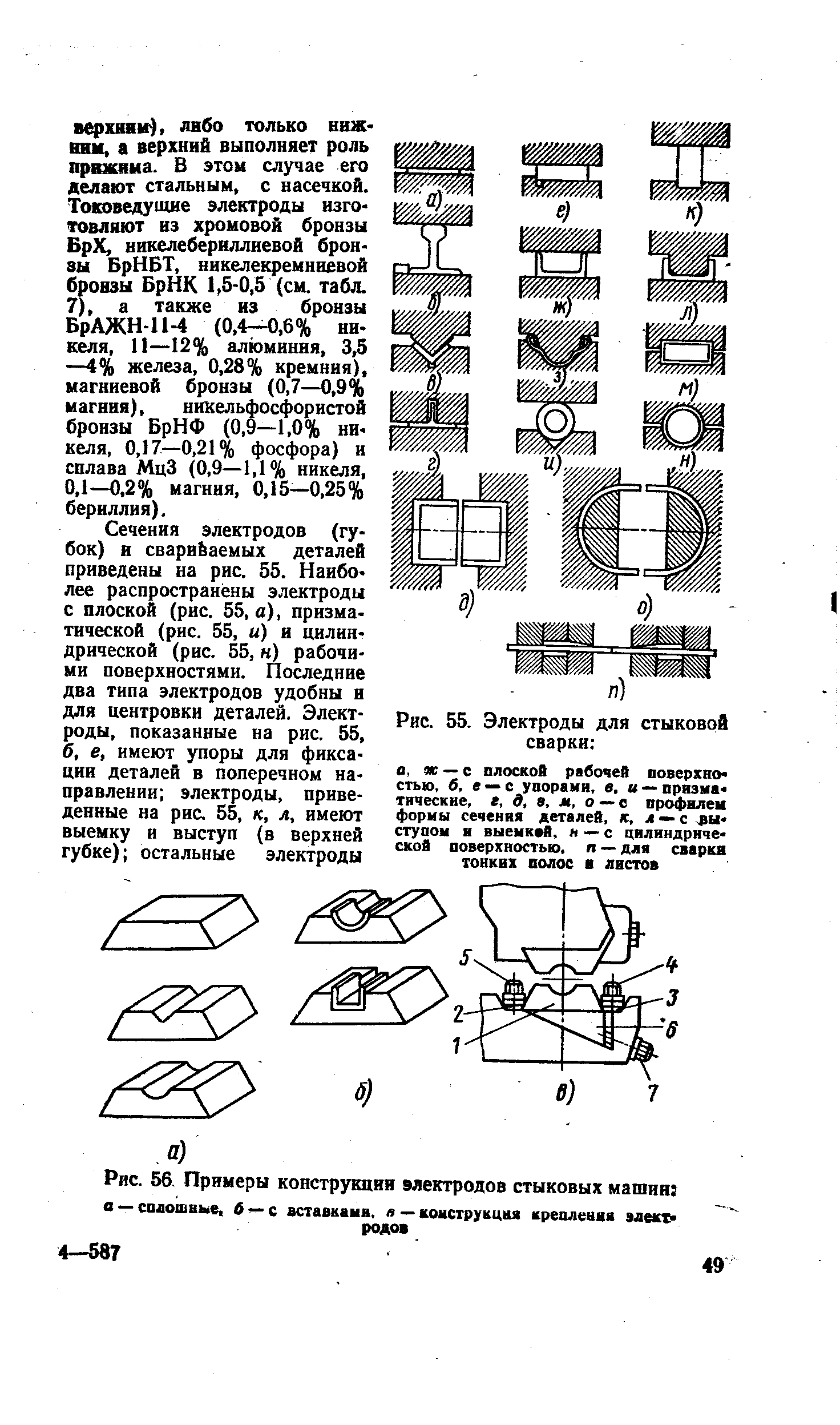 Рис. 56 Примеры конструкции электродов стыковых машин 
