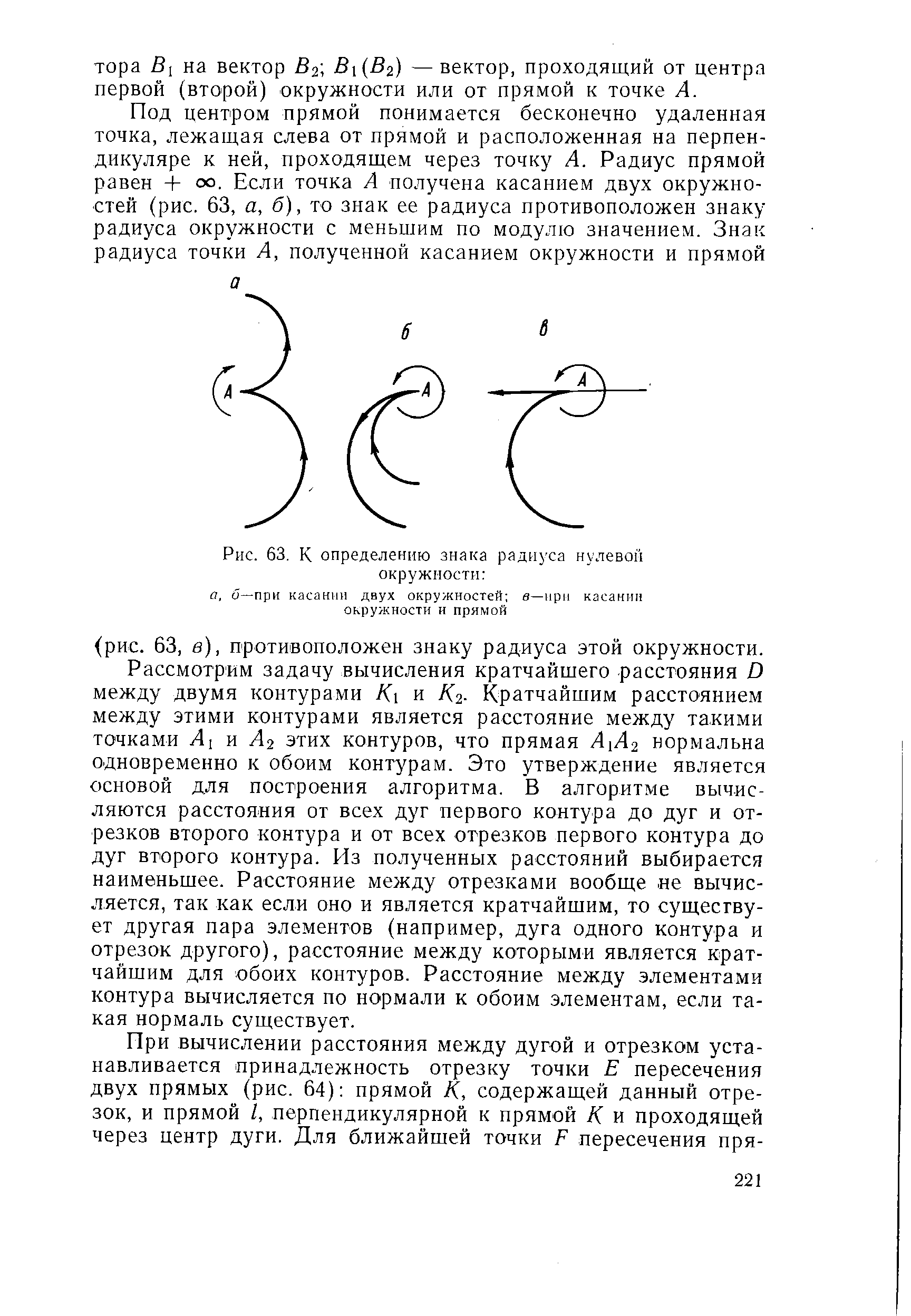 Рис. 63. К определению знака радиуса нулевой окружиости 
