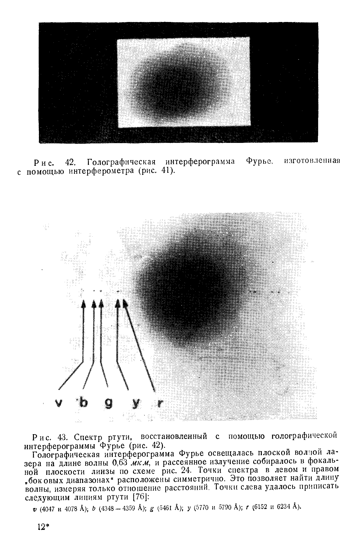 Рис. 43. Спектр ртути, восстановленный с помощью голографической ннтерферограммы Фурье (рис. 42).
