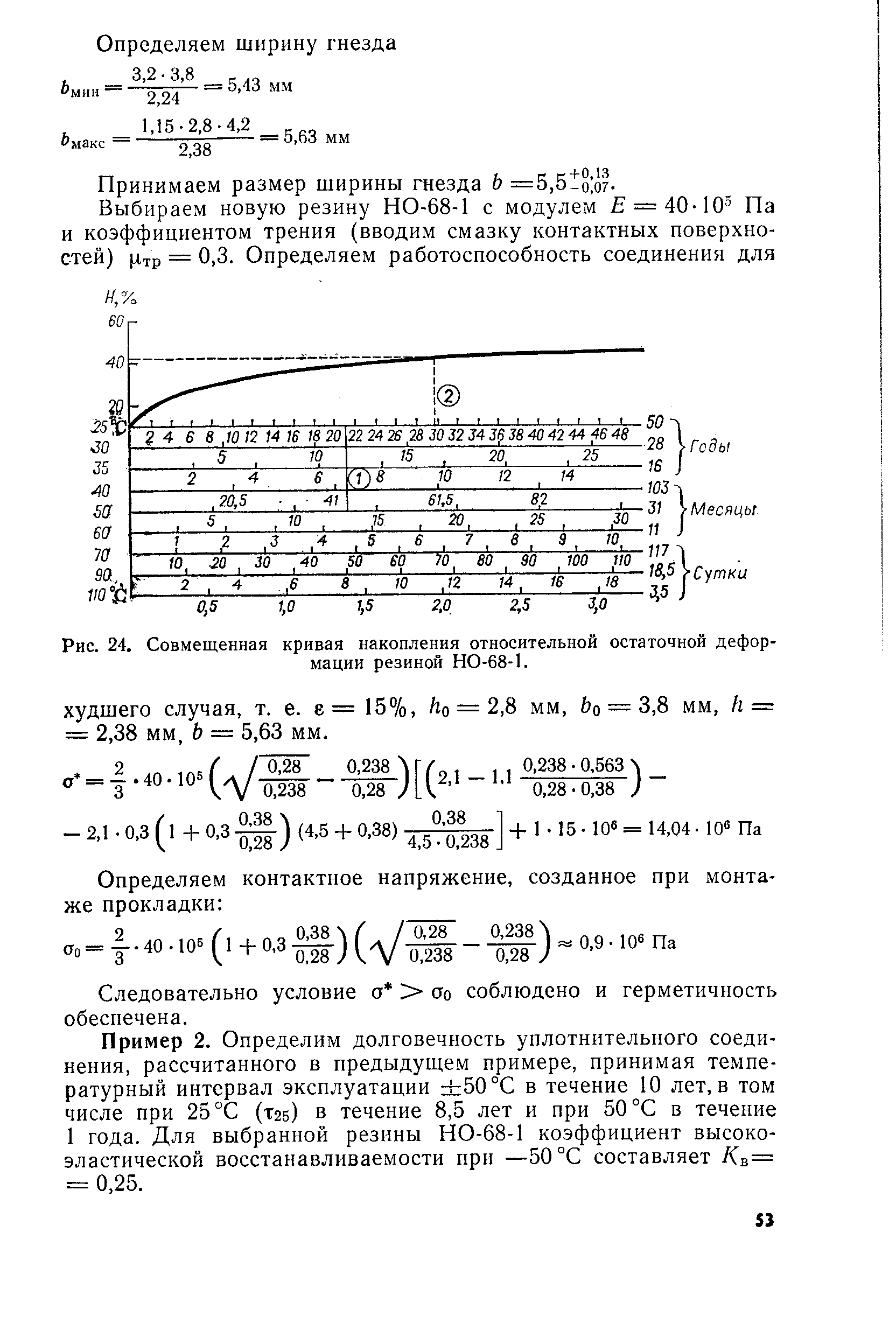 Рис. 24. Совмещенная кривая накопления относительной <a href="/info/6938">остаточной деформации</a> резиной НО-68-1.
