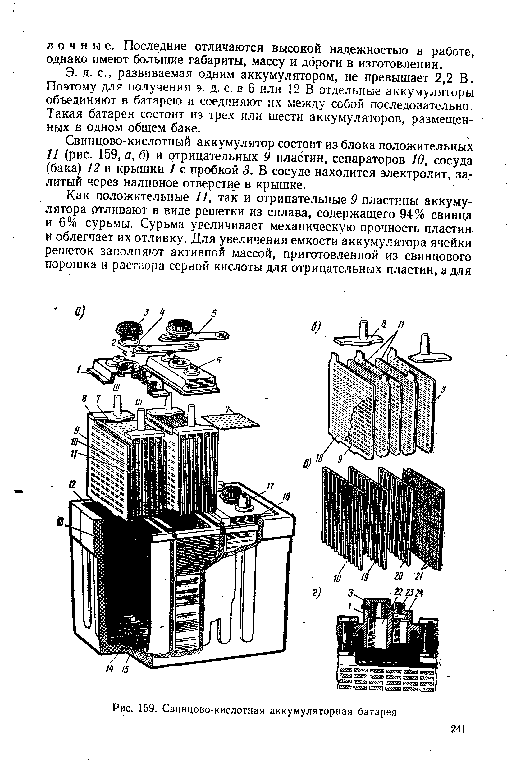 Рис. 159. Свинцово-кислотная аккумуляторная батарея
