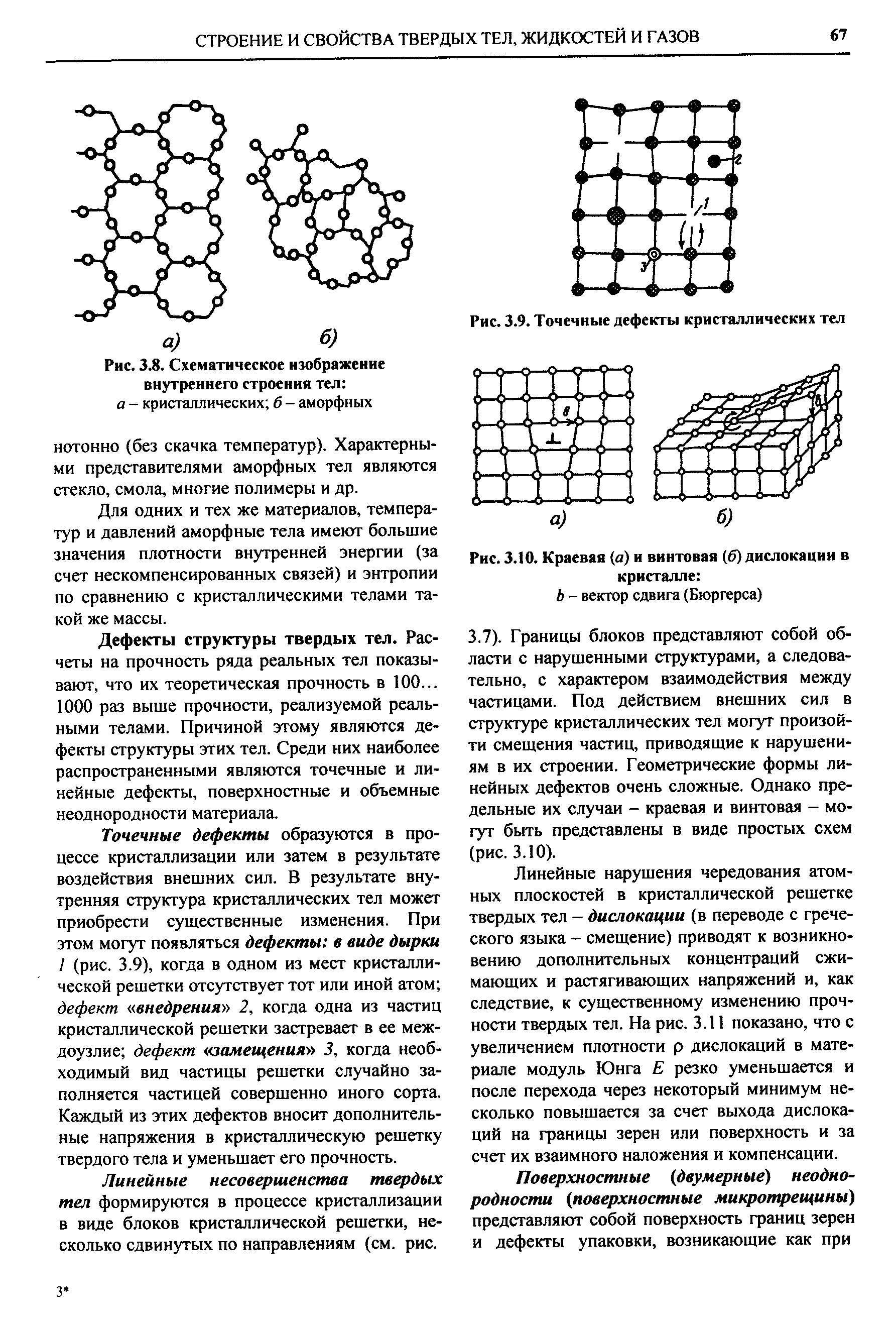 Рис. 3.10. Краевая а) и винтовая (б) дислокации в кристалле 

