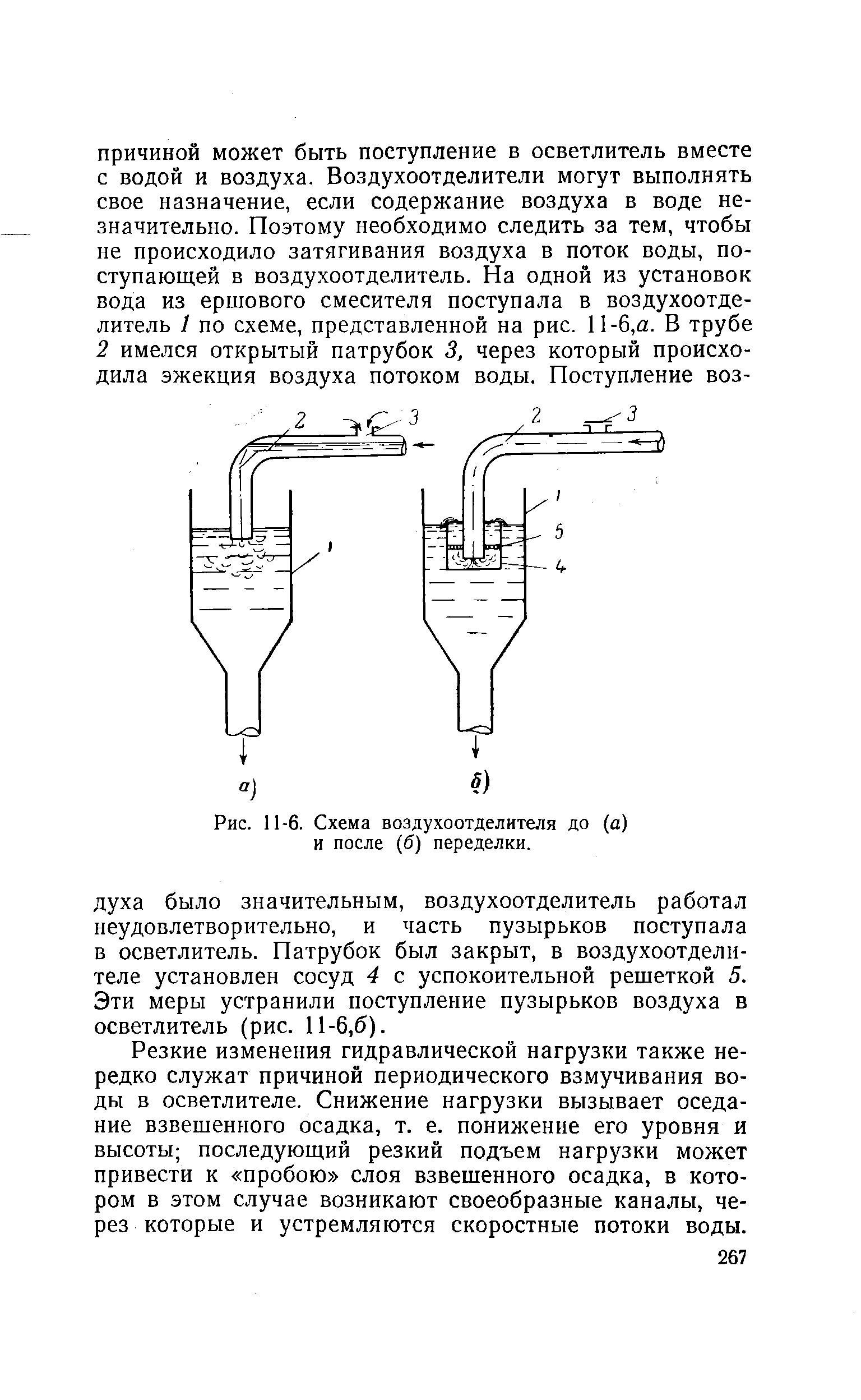 Рис. 11-6. Схема воздухоотделителя до а) и после (б) переделки.
