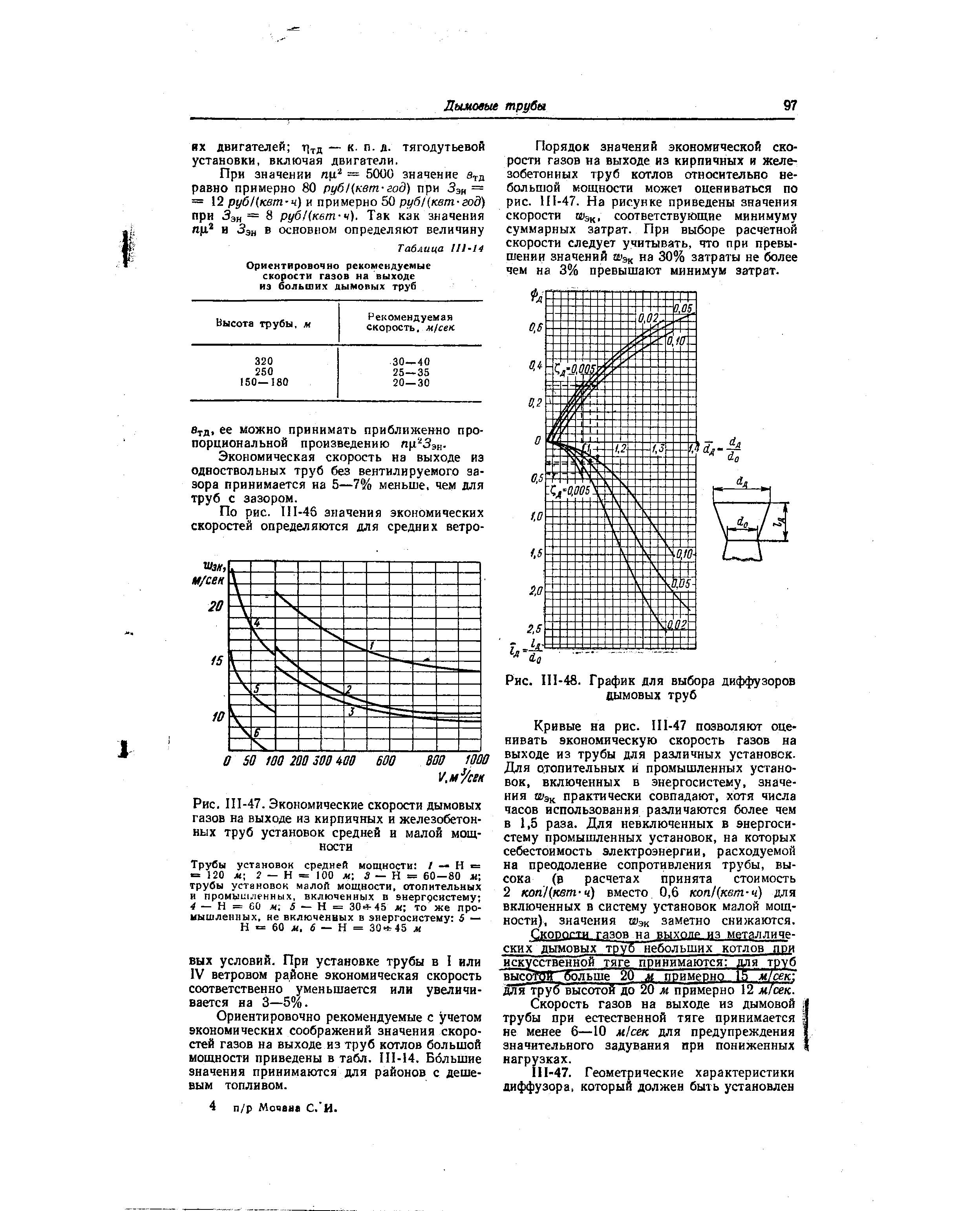 Рис. И1-48. График для выбора диффузоров дымовых труб
