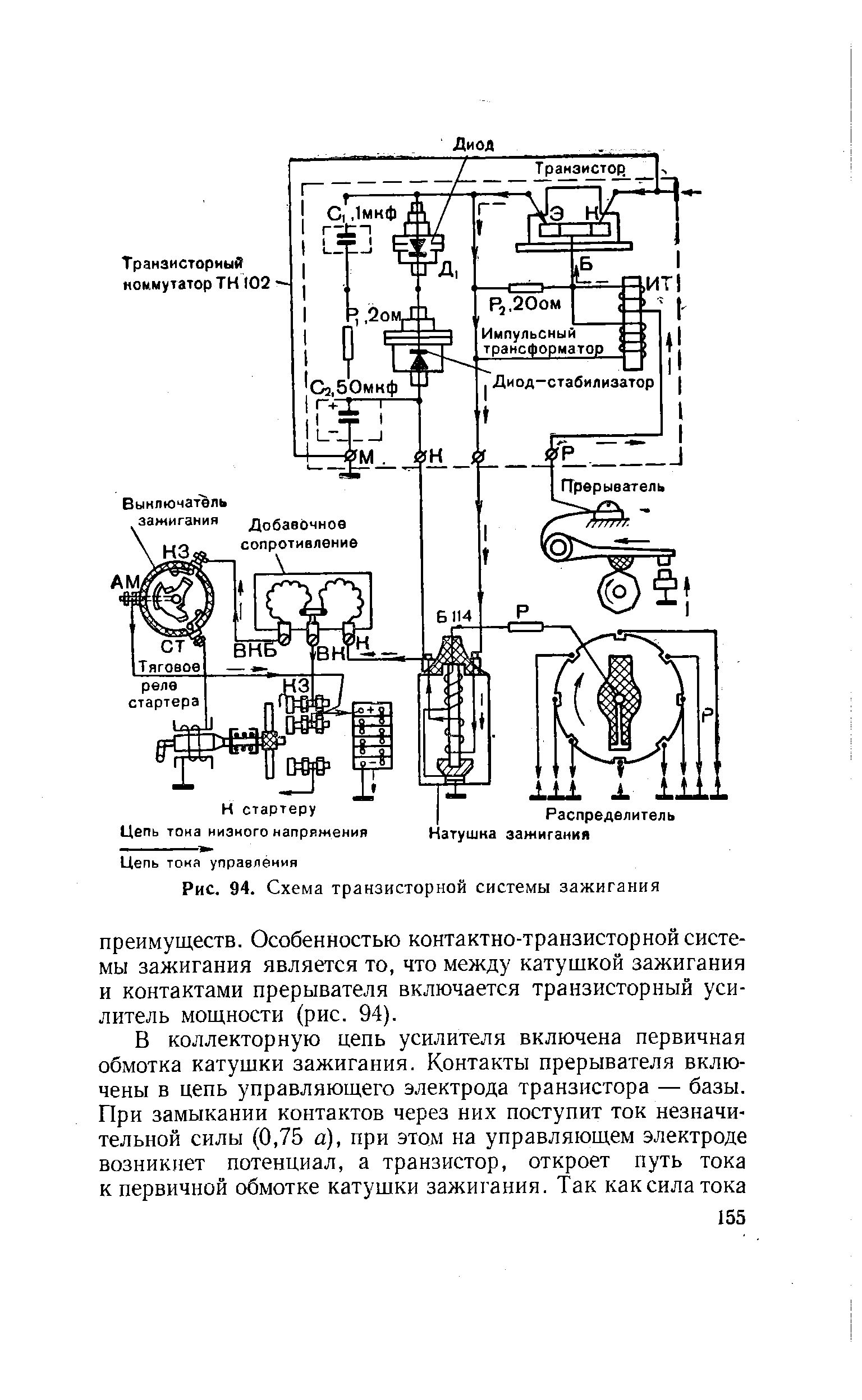 Рис. 94. Схема транзисторной системы зажигания
