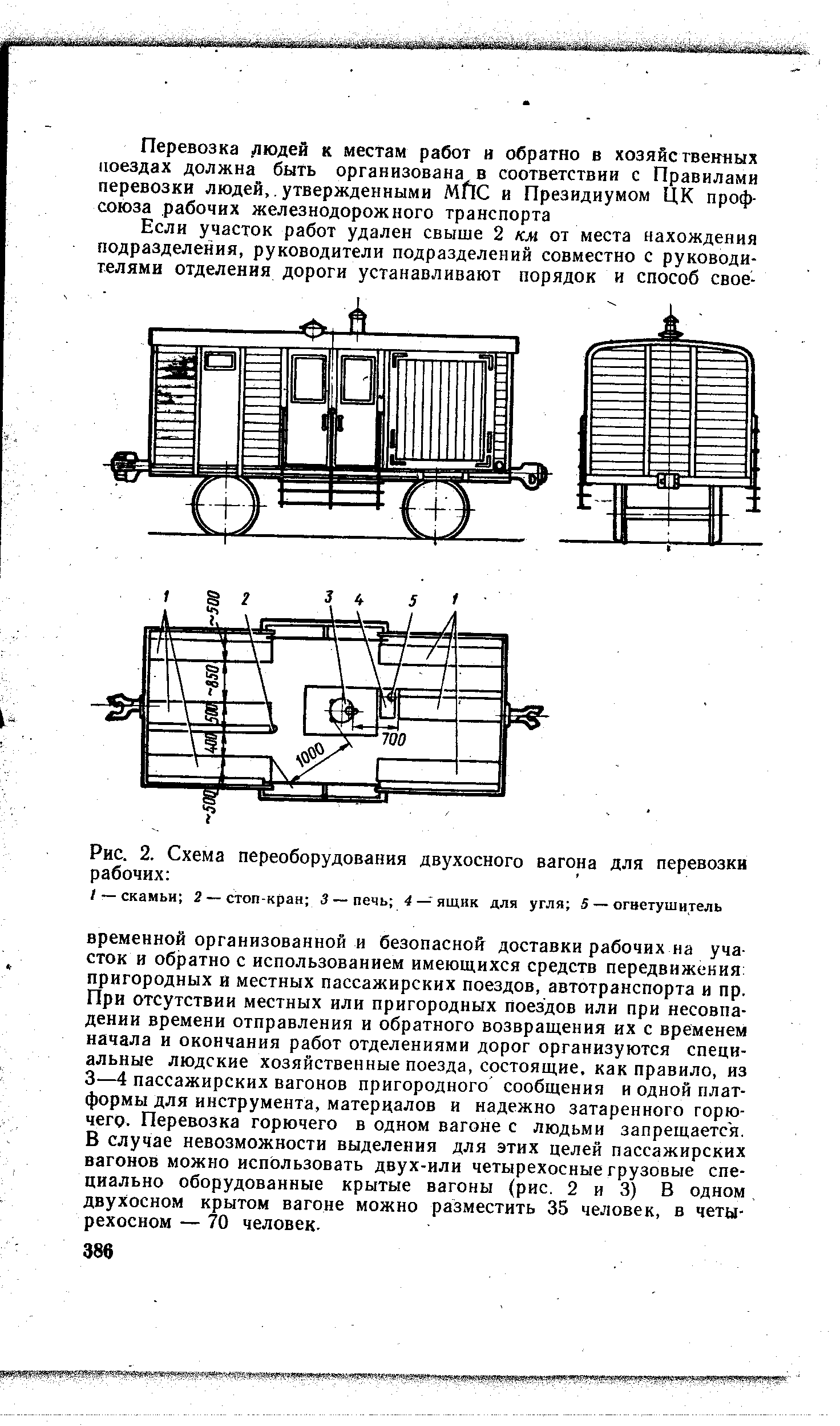 Рис. 2. Схема переоборудования двухосного вагона для перевозки рабочих 
