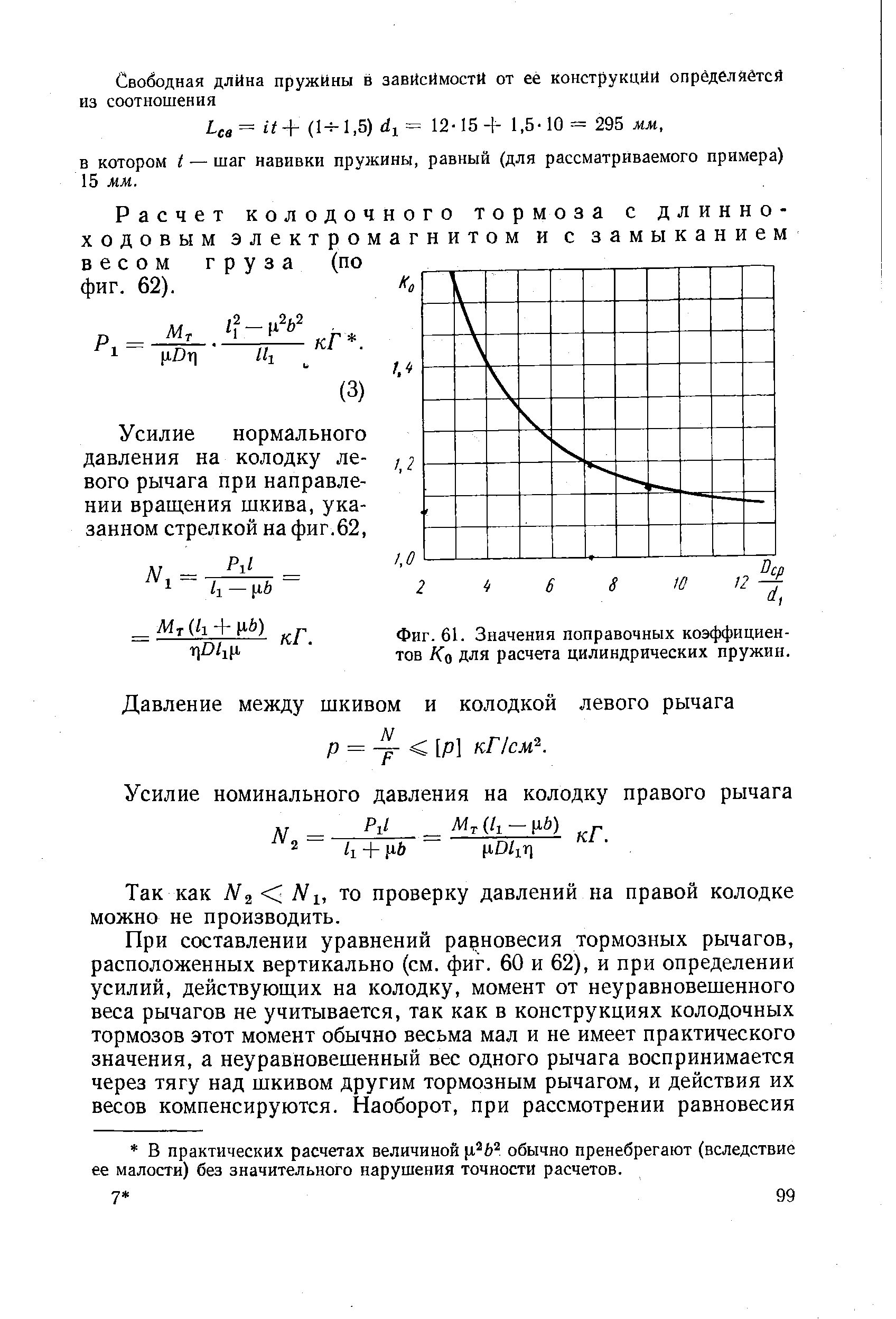 Фиг. 61. Значения поправочных коэффициентов Ко для расчета цилиндрических пружин.
