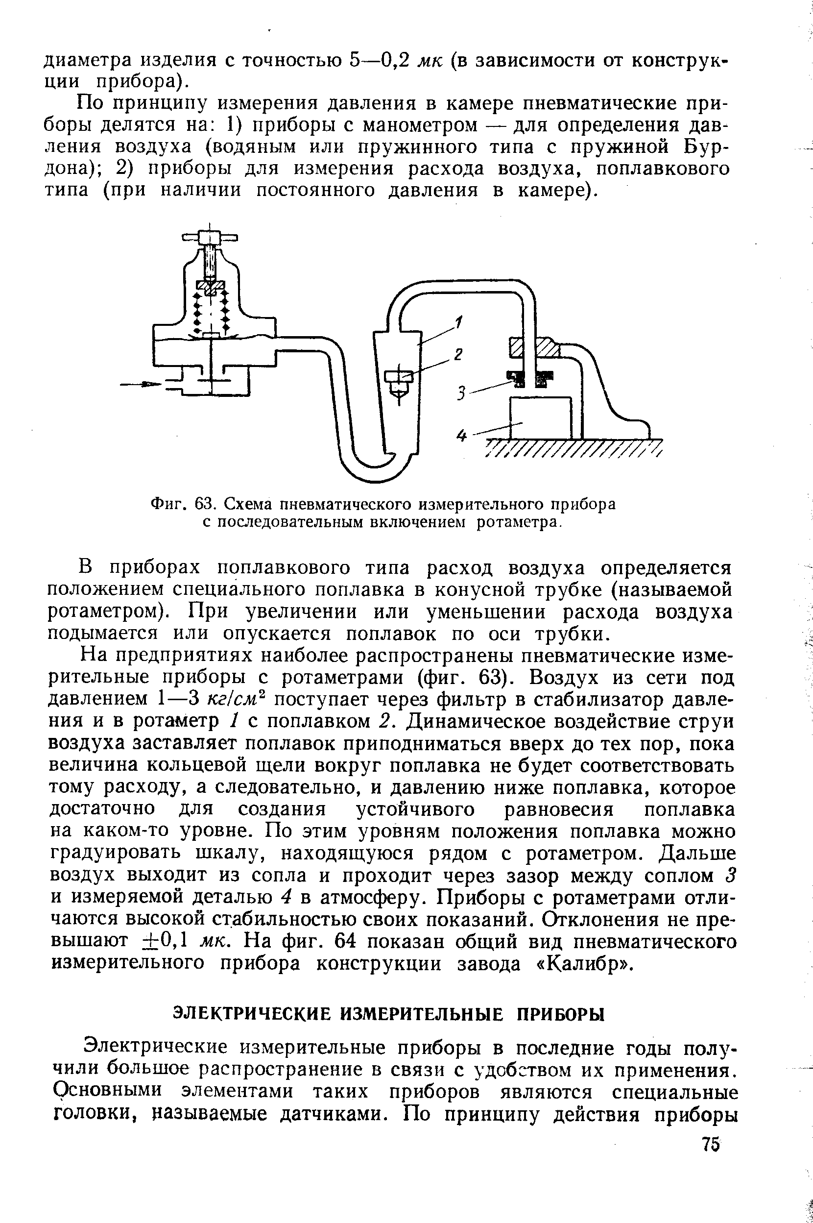 Фиг. 63. Схема пневматического измерительного прибора с последовательным включением ротаметра.
