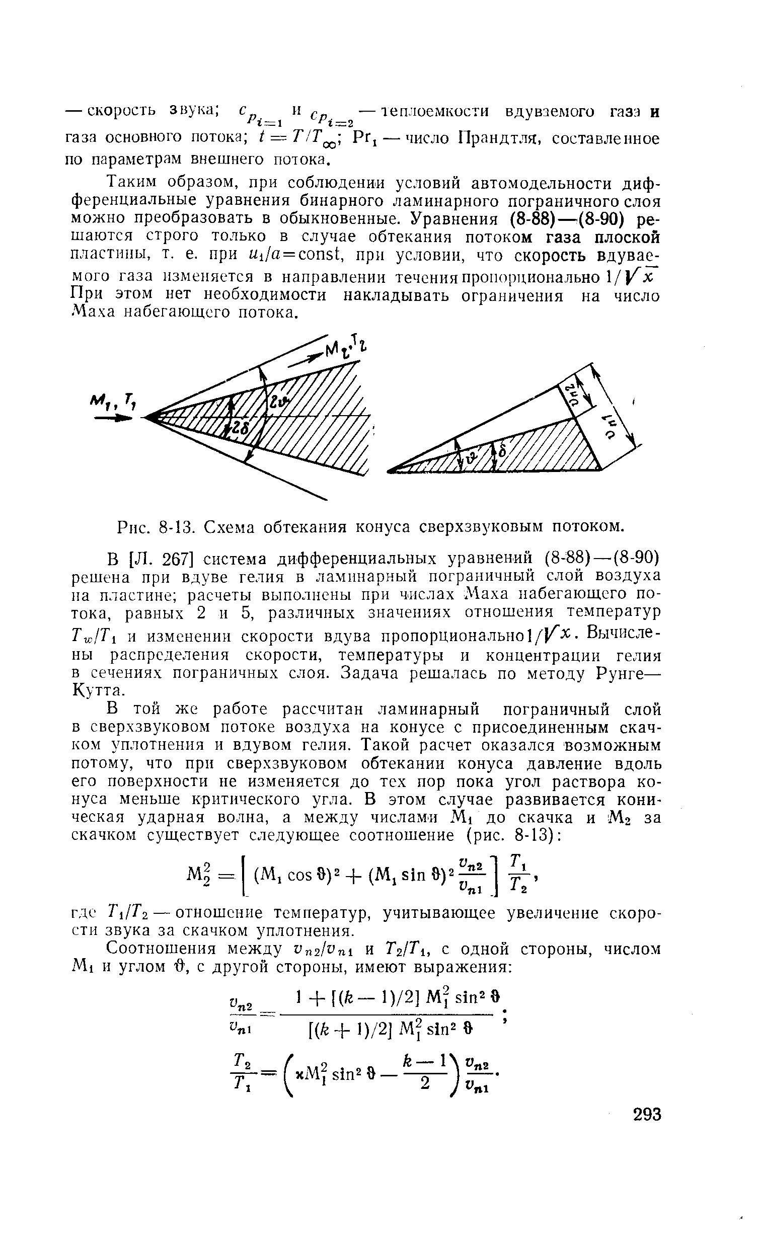 Рис. 8-13. Схема <a href="/info/242298">обтекания конуса сверхзвуковым</a> потоком.
