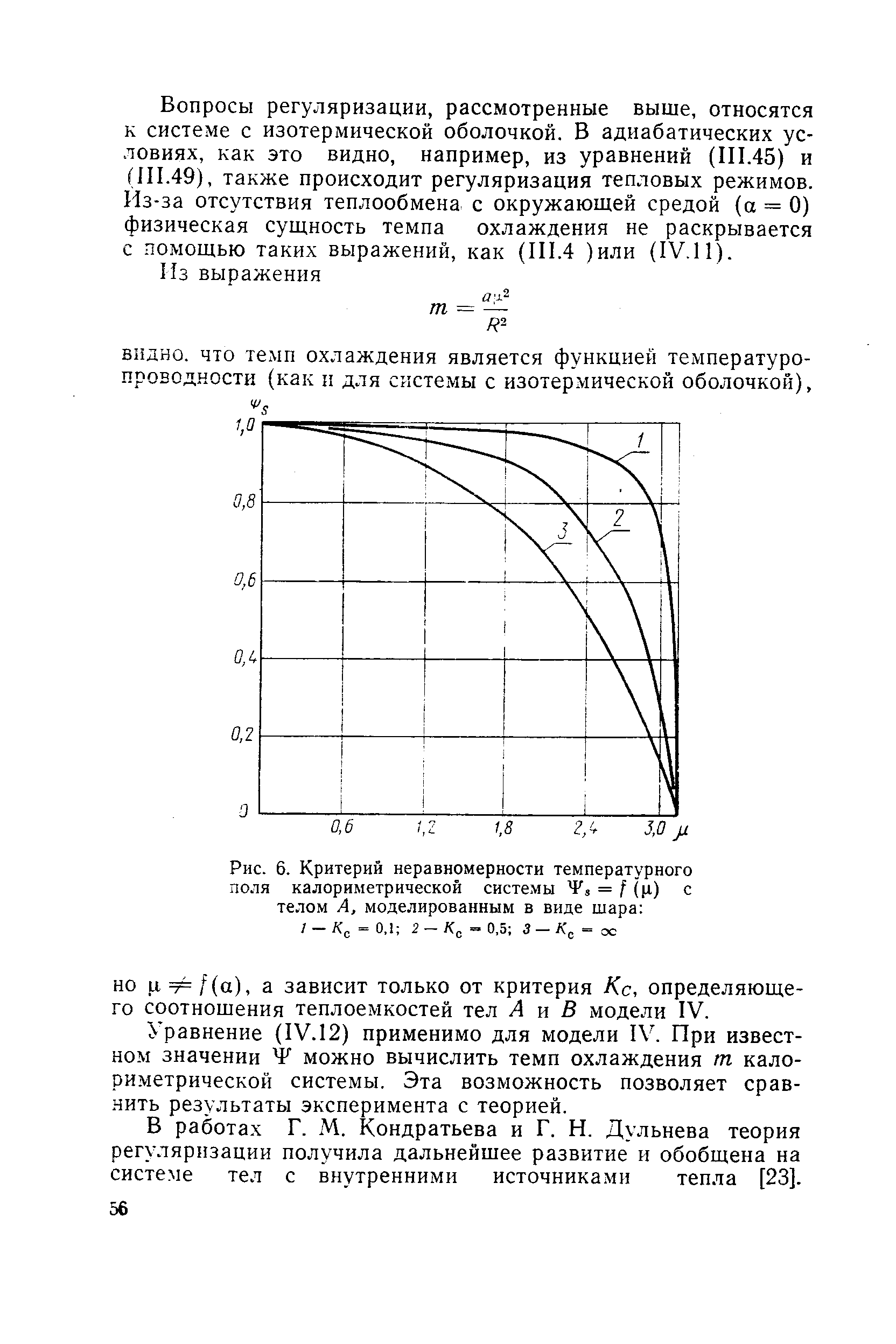 Рис. 6. Критерий неравномерности температурного поля калориметрической системы = f (ц) с телом А, моделированным в виде шара 
