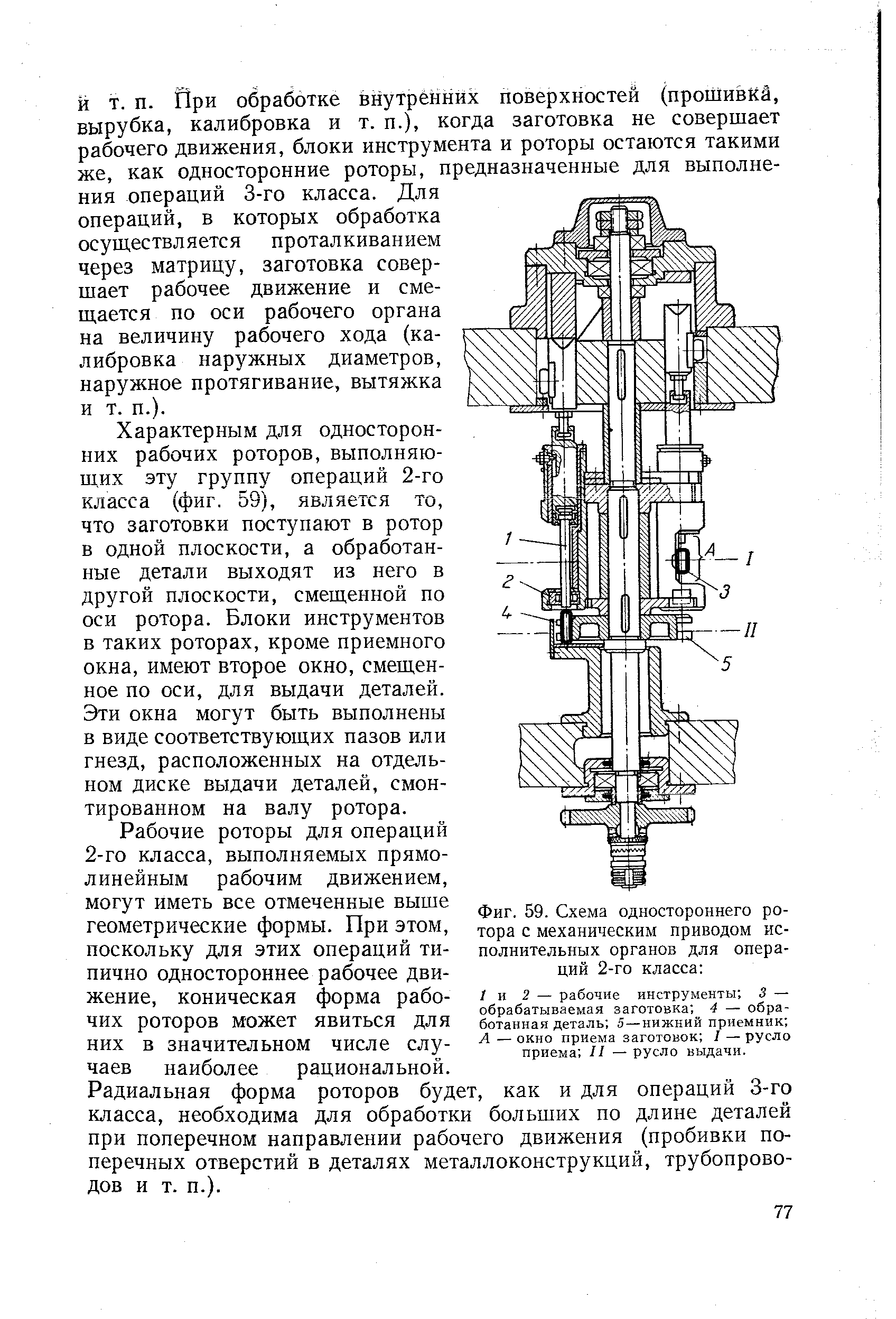 Фиг. 59. Схема одностороннего ротора с механическим приводом исполнительных органов для операций 2-го класса 
