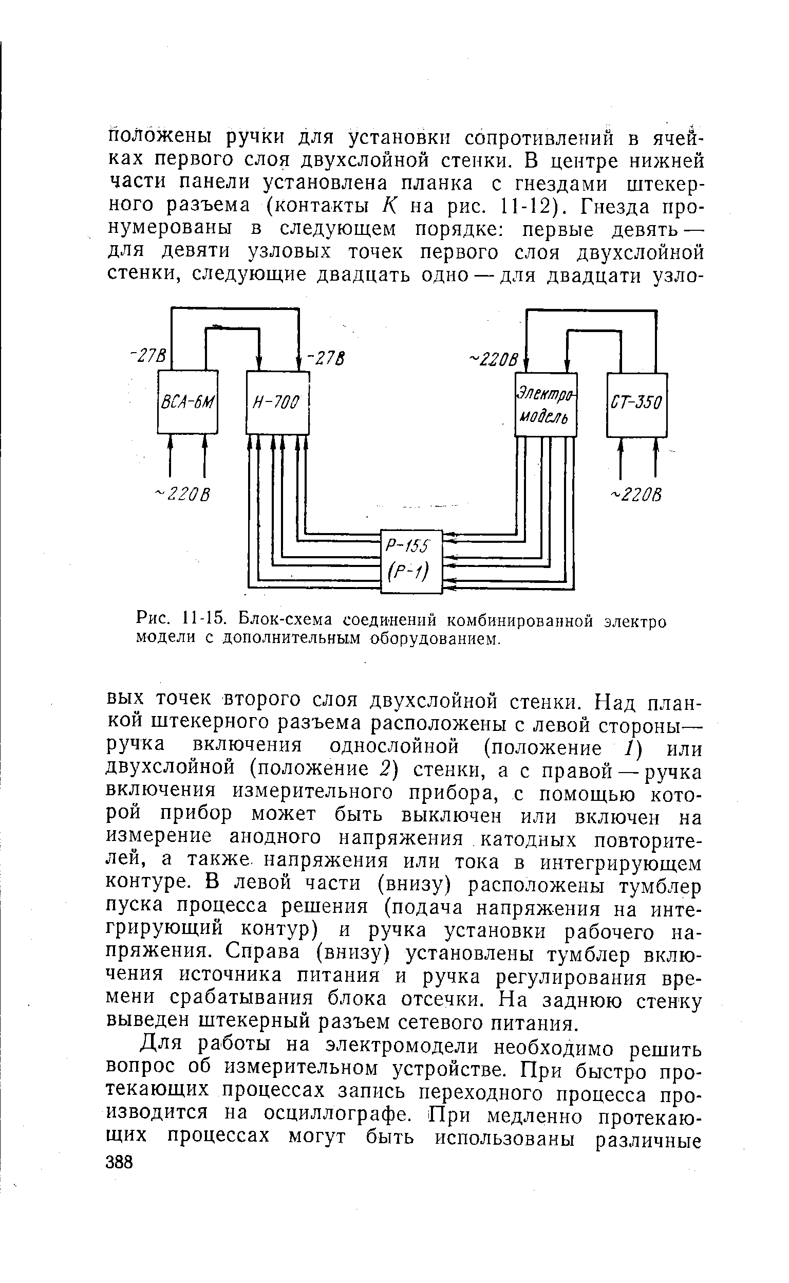 Рис. 11-15. <a href="/info/65409">Блок-схема</a> соединений комбинированной электро модели с дополнительным оборудованием.
