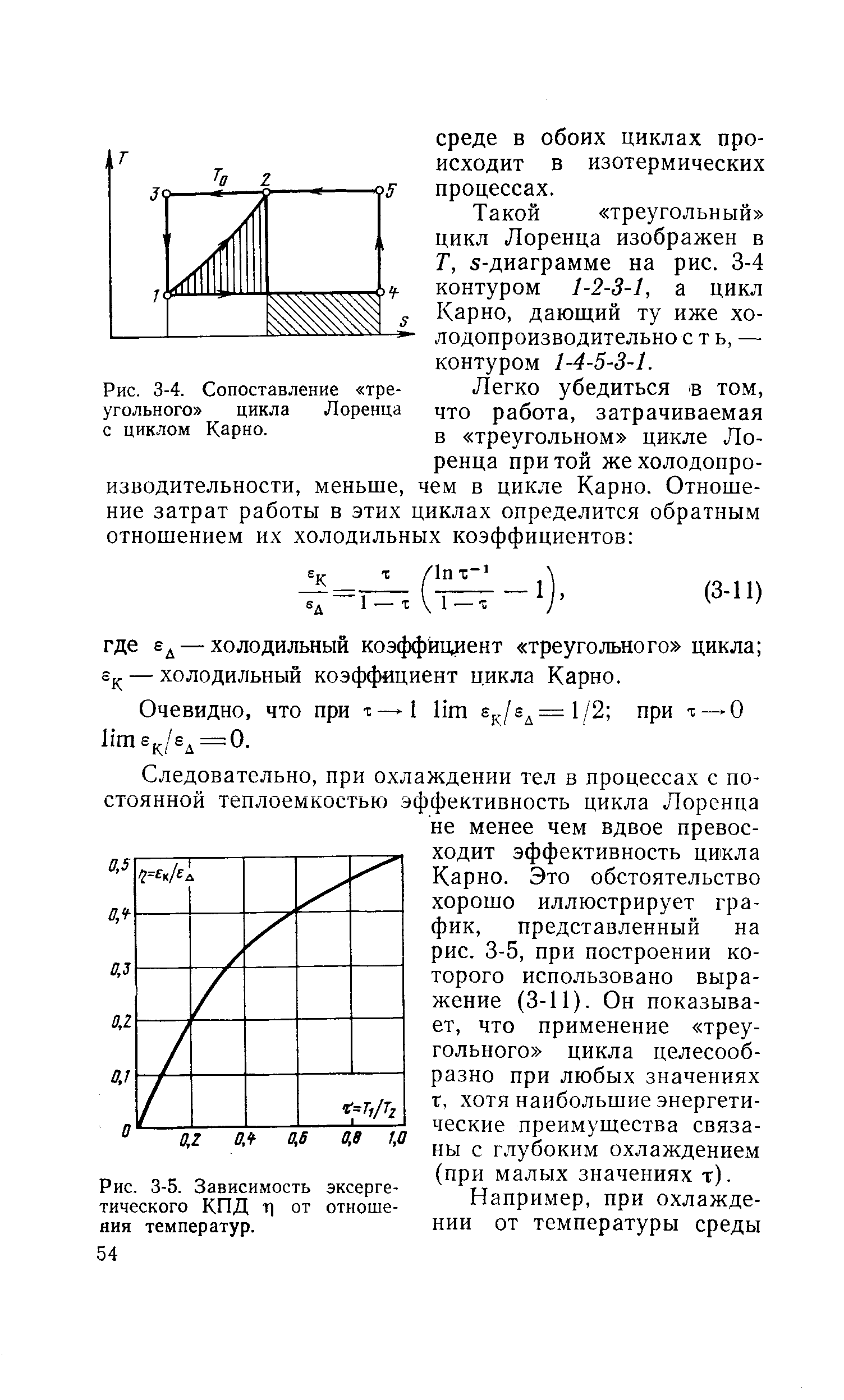 Рис. 3-4. Сопоставление треугольного цикла Лоренца с циклом Карно.
