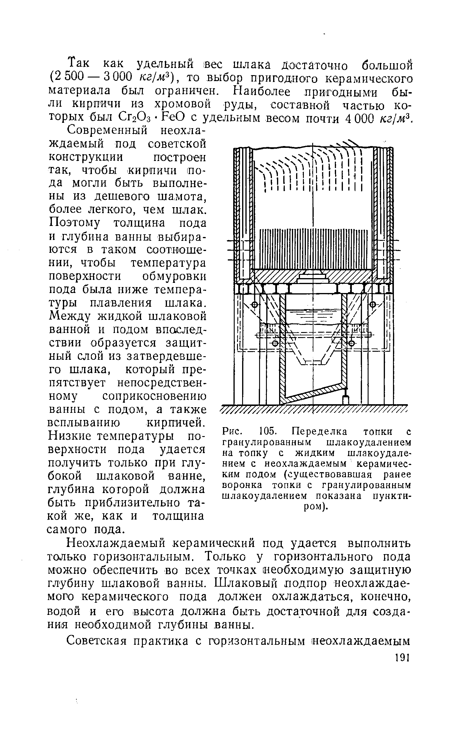 Современный неохла-ждаемый под советской ко нструкции построен так, чтобы кирпичи пода могли быть выполнены из дешевого шамота, более легкого, чем шлак.
