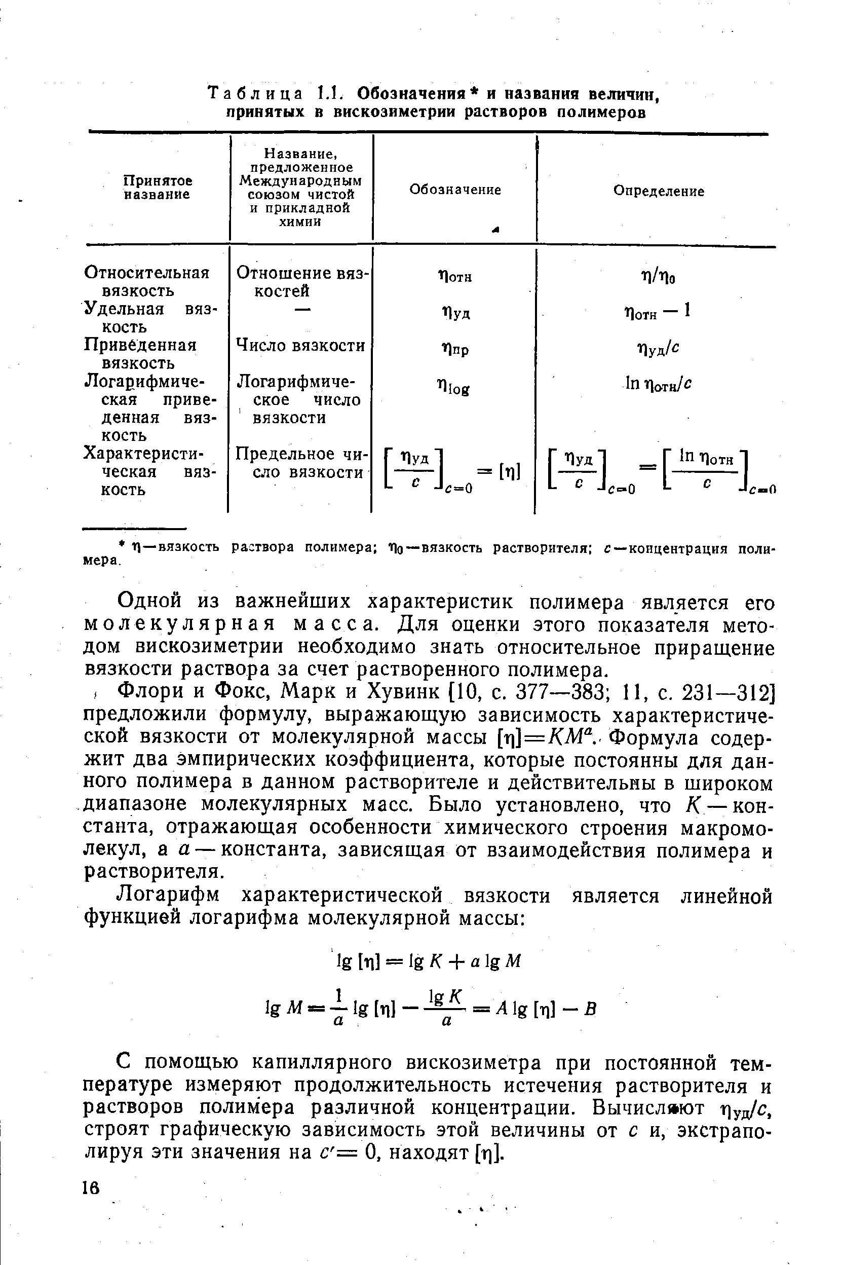 Таблица I.l. Обозначения и названия величии, принятых в вискозиметрии растворов полимерав
