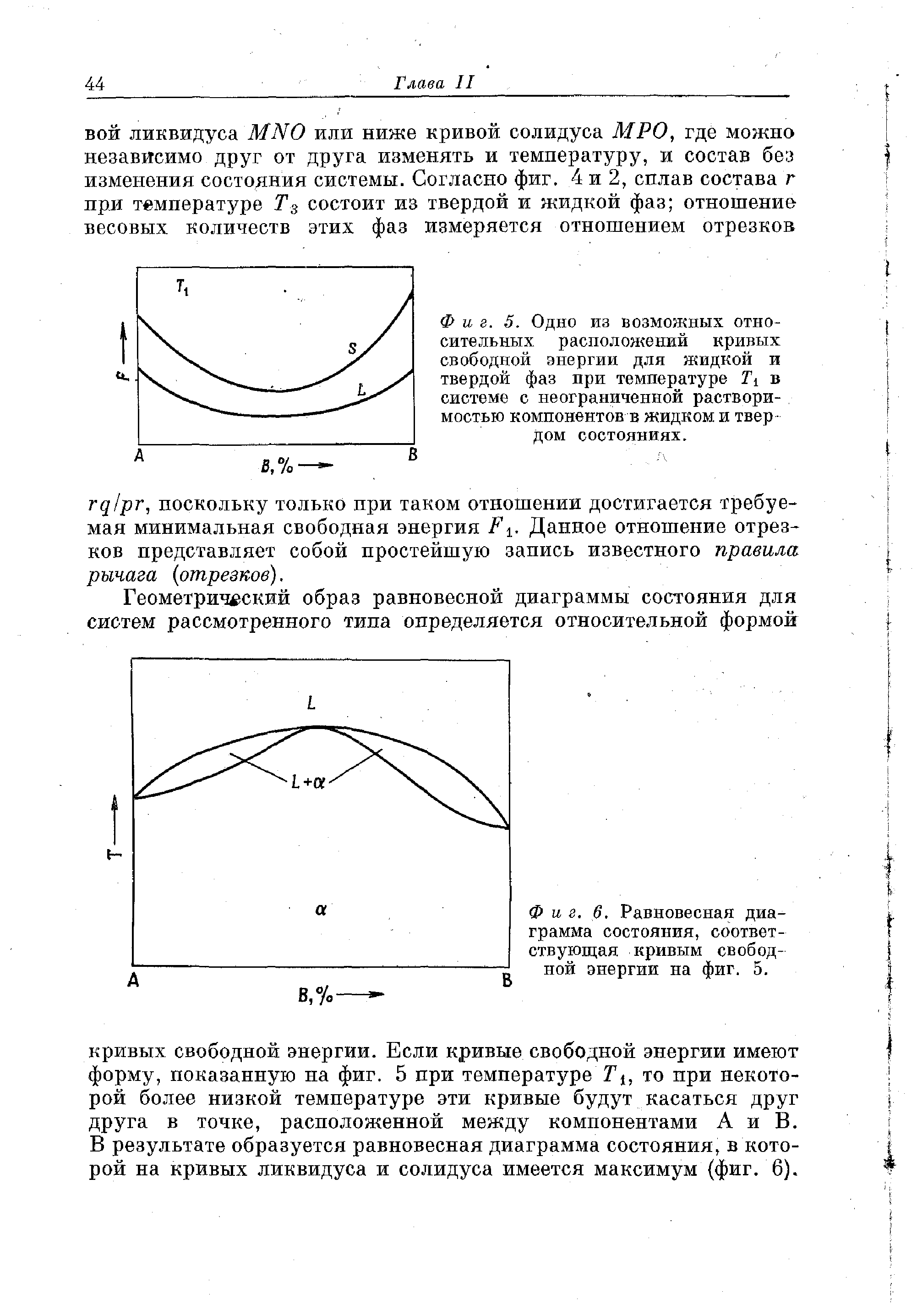 Фиг. 6. <a href="/info/111781">Равновесная диаграмма состояния</a>, соответствующая кривым свободной энергии на фиг. 5.

