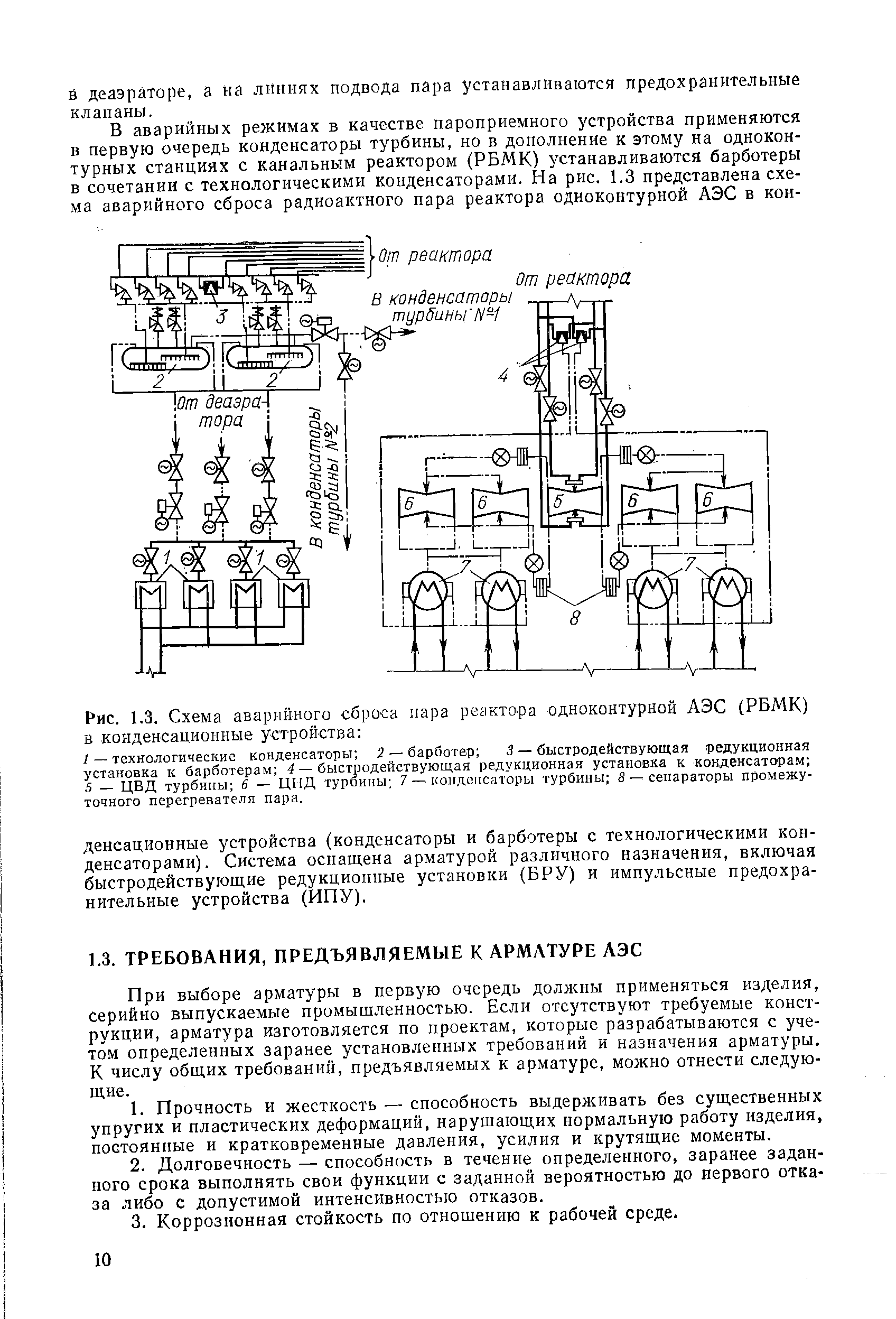 Рис. 1.3. Схема аварийного сброса <a href="/info/209359">пара реактора</a> одноконтурной АЭС (РБМК) в конденсационные устройства 
