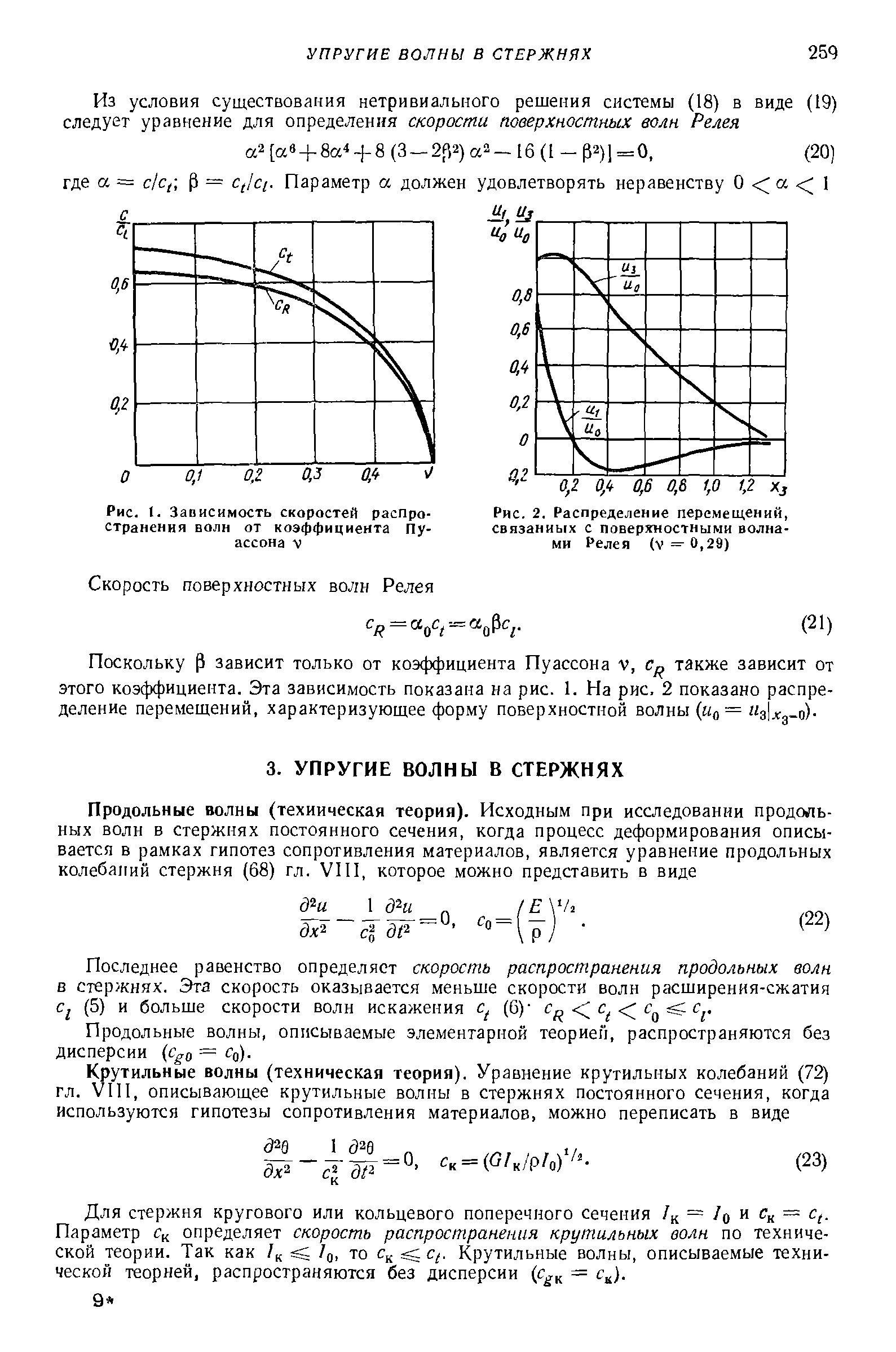 Рис. 2. Распределение перемещений, связанных с <a href="/info/19383">поверхностными волнами</a> Релея (v= 0,29)

