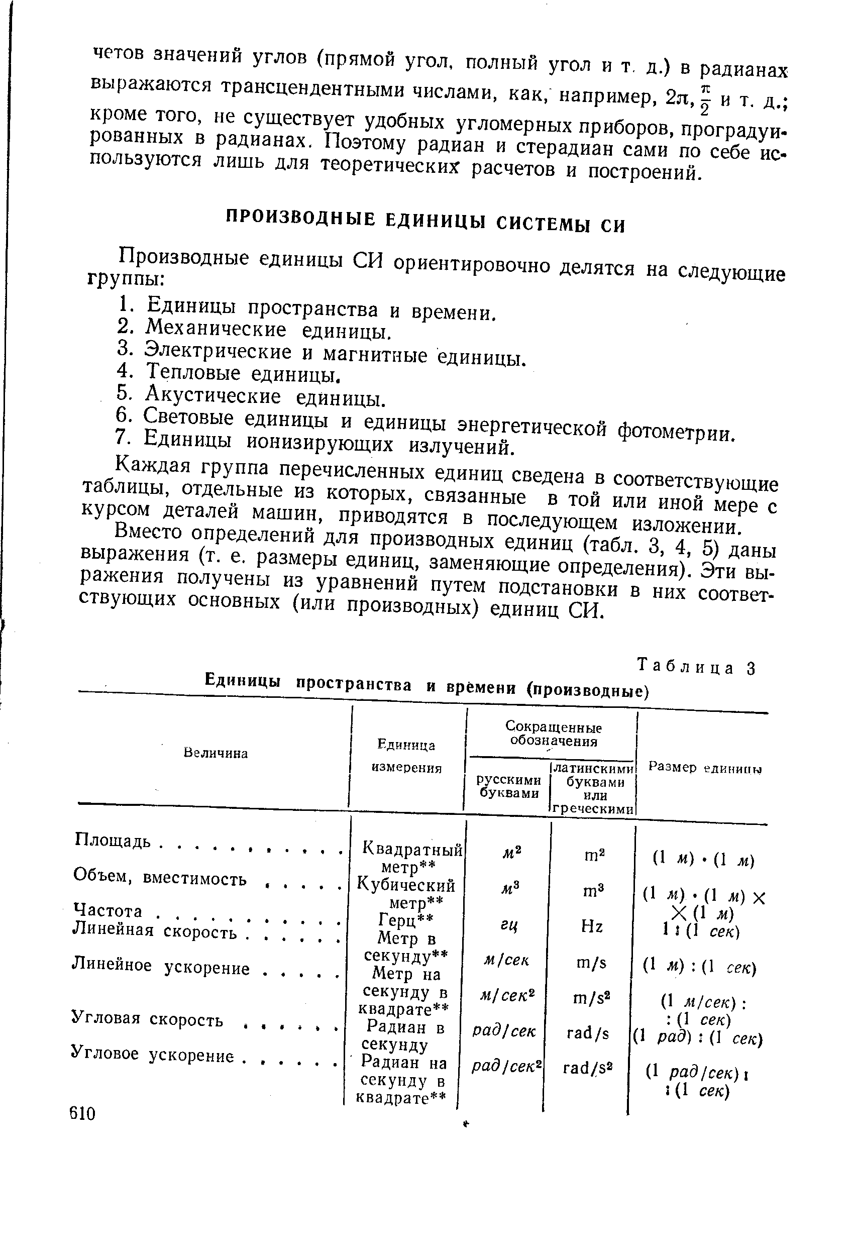 Таблица 3 Единицы пространства и времени (производные)

