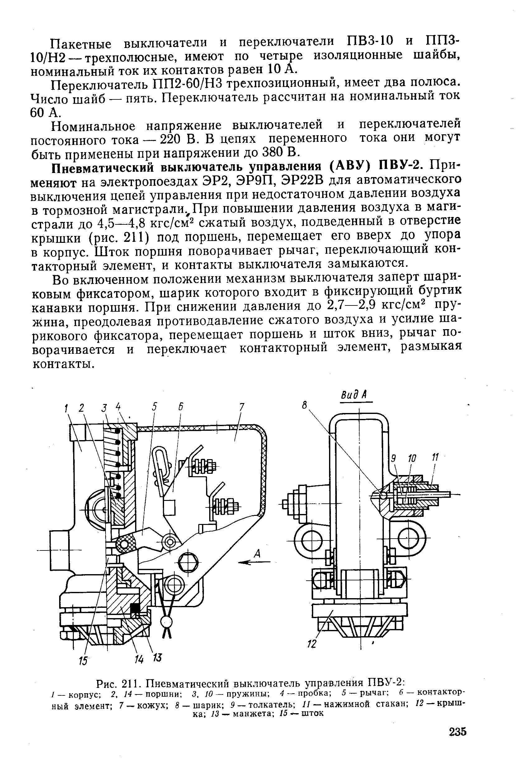 Рис. 211. Пневматический выключатель управления ПВУ-2 
