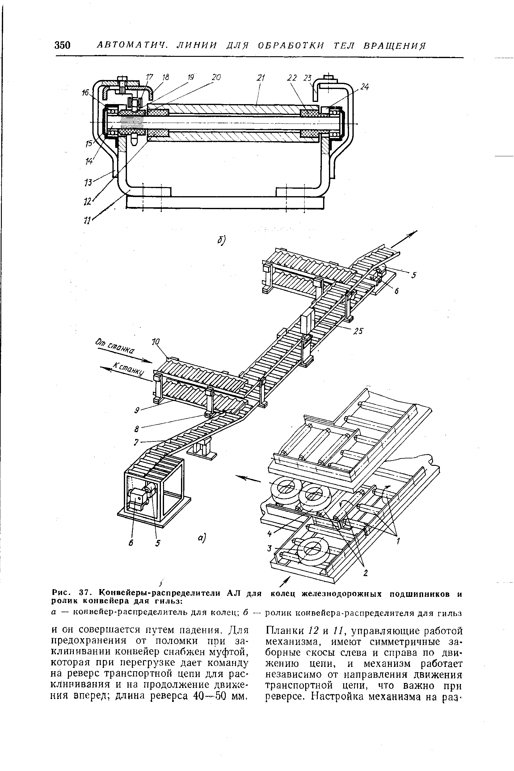 Рис. 37- Конвейеры-распределители АЛ для колец железнодорожных подшипников и <a href="/info/438494">ролик конвейера</a> для гильз 
