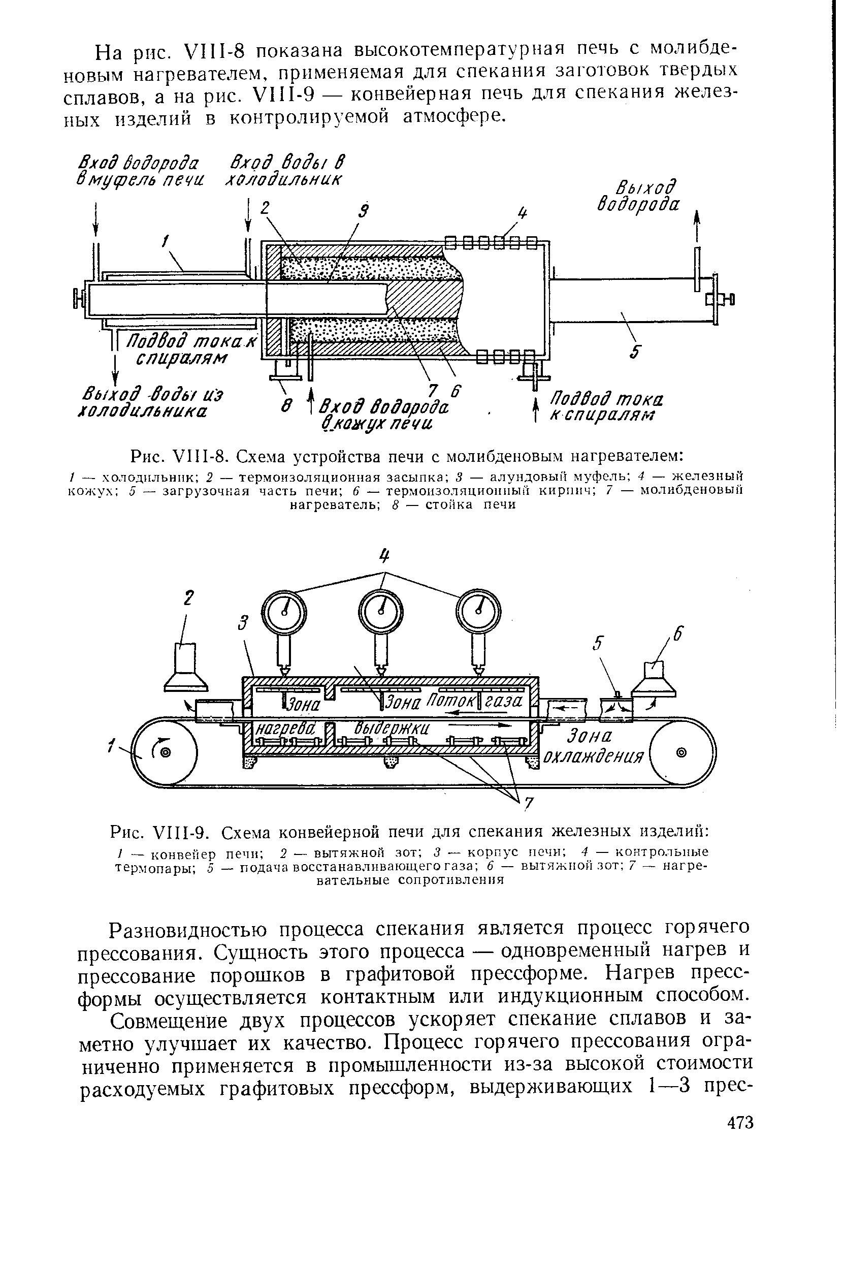 Рис. УП1-9. Схема конвейерной печи для спекания железных изделий 
