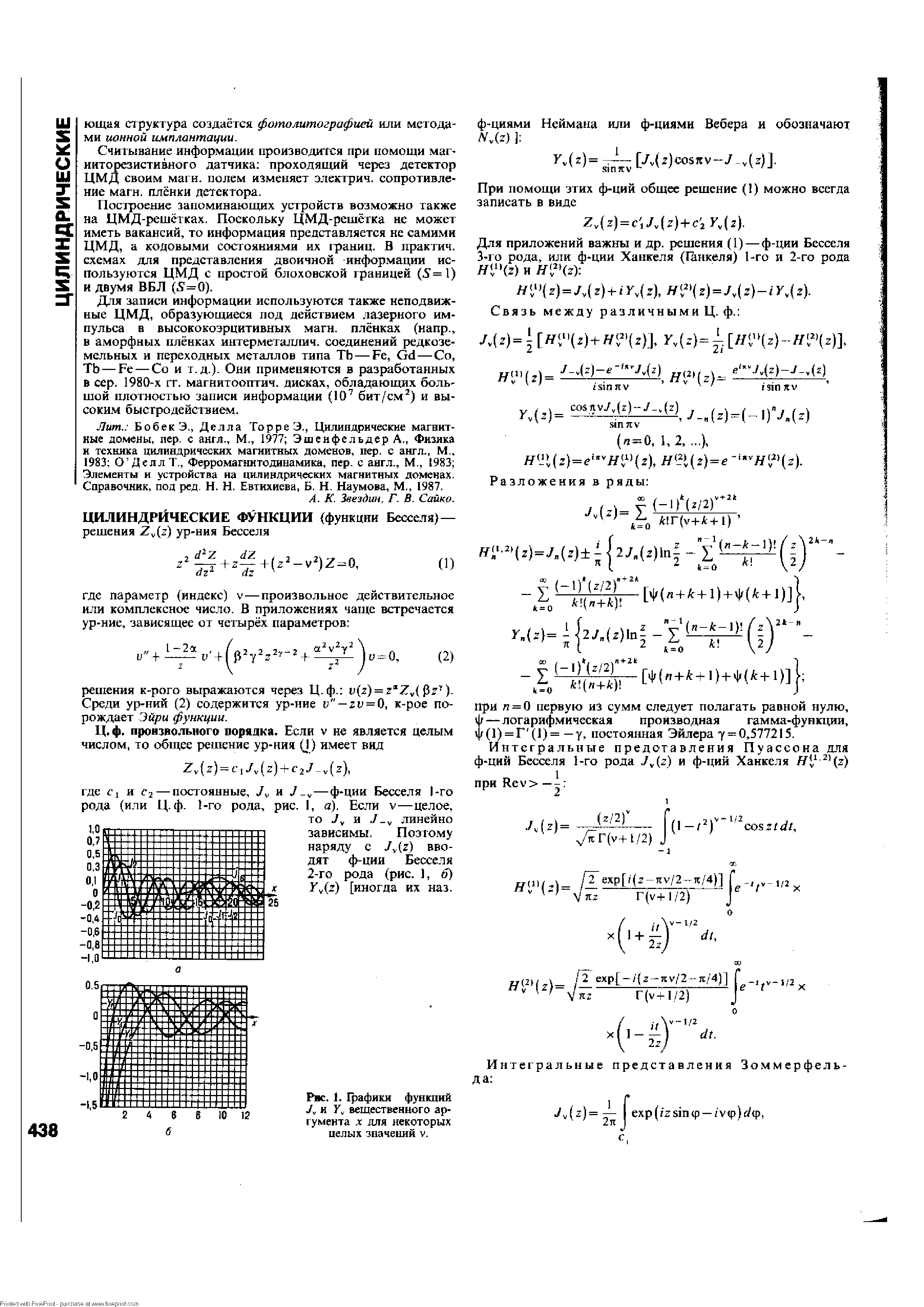 Рис. 1. Графики функций У, и вещественного аргумента X для некоторых целых значений v.
