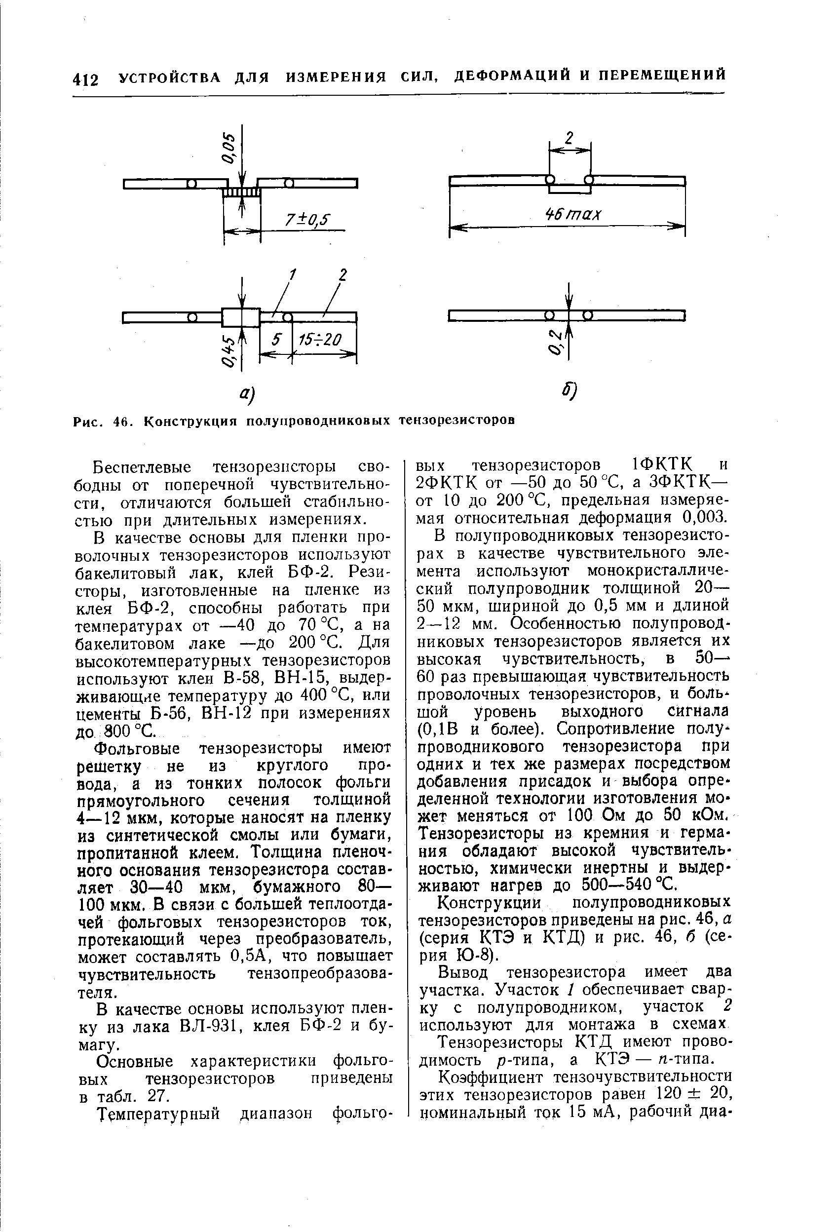 Рис. 46. Конструкция полупроводниковых тензорезисторов
