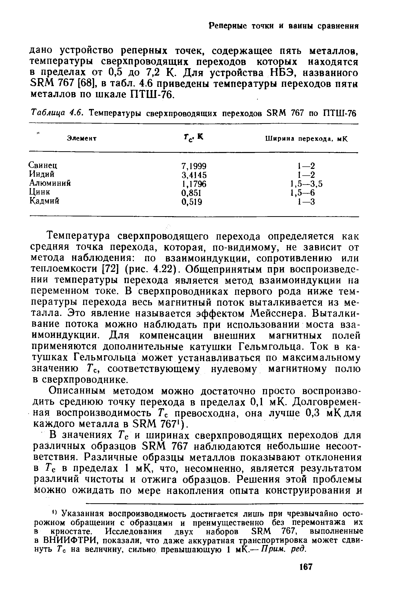 Таблица 4.6. Температуры сверхпроводящих переходов 8РМ 767 по ПТШ-76
