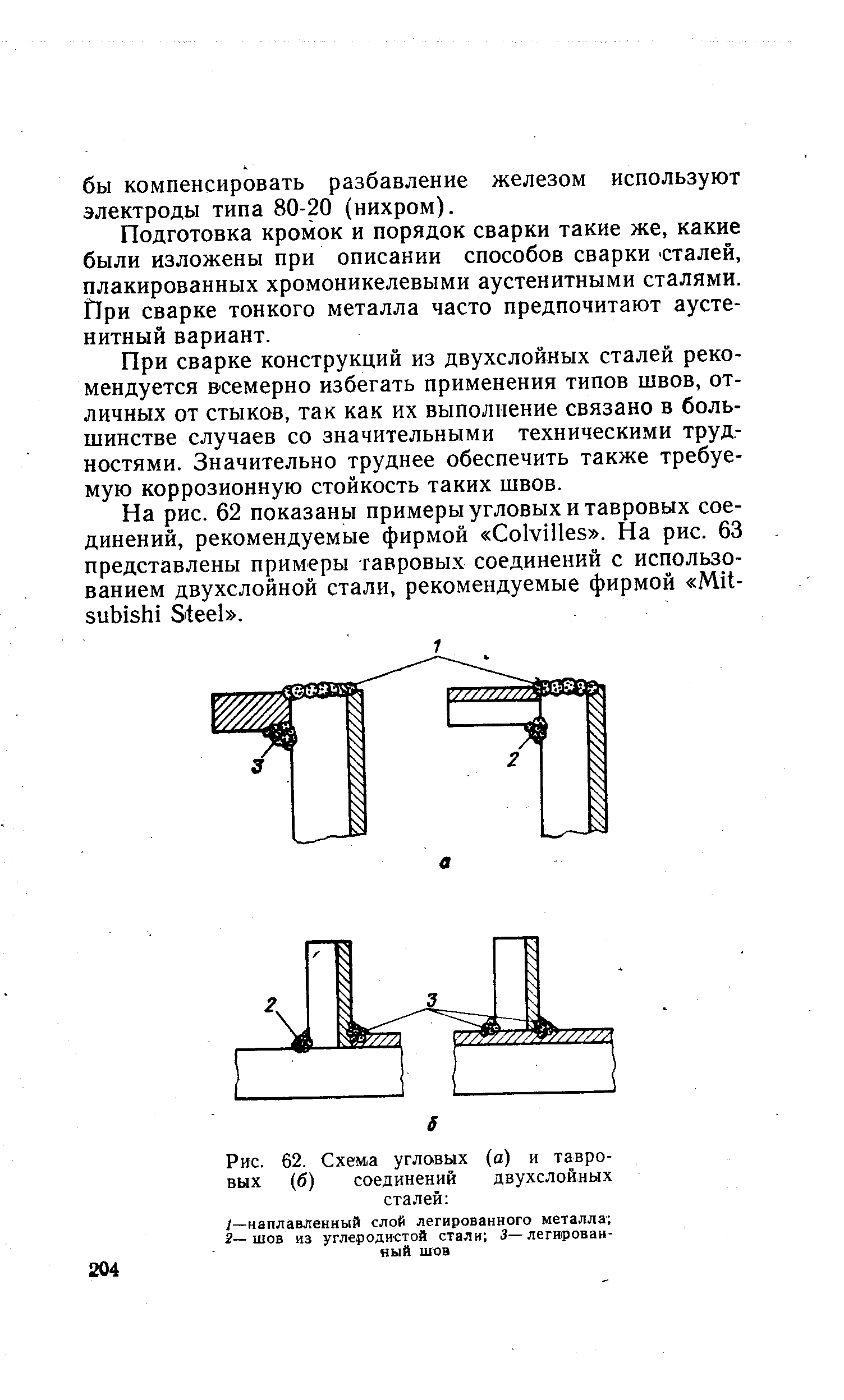 Рис. 62. Схема угловых (а) и тавровых (б) соединений двухслойных сталей 
