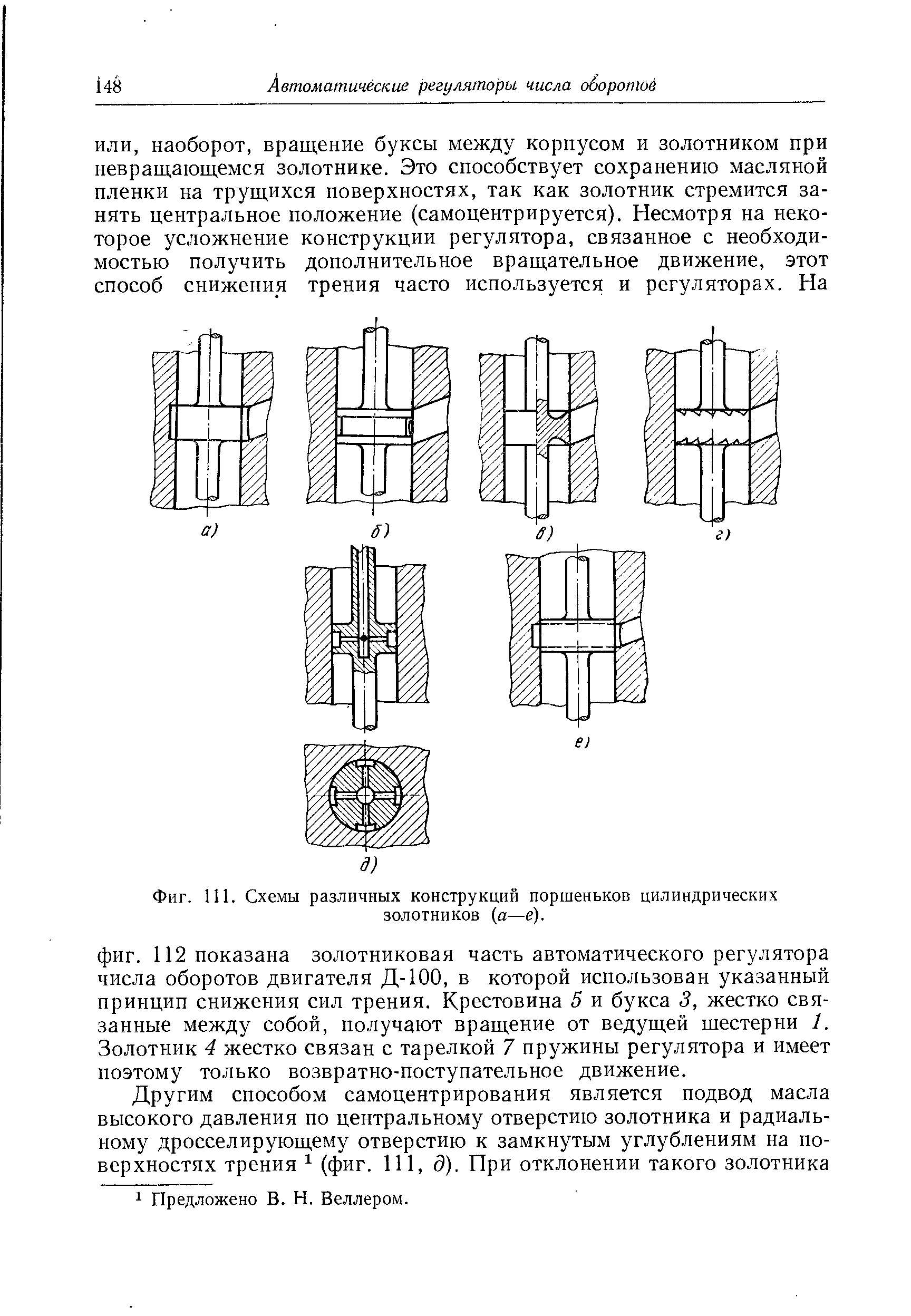 Фиг. 111. Схемы различных конструкций поршеньков цилиндрических золотников (а—е).
