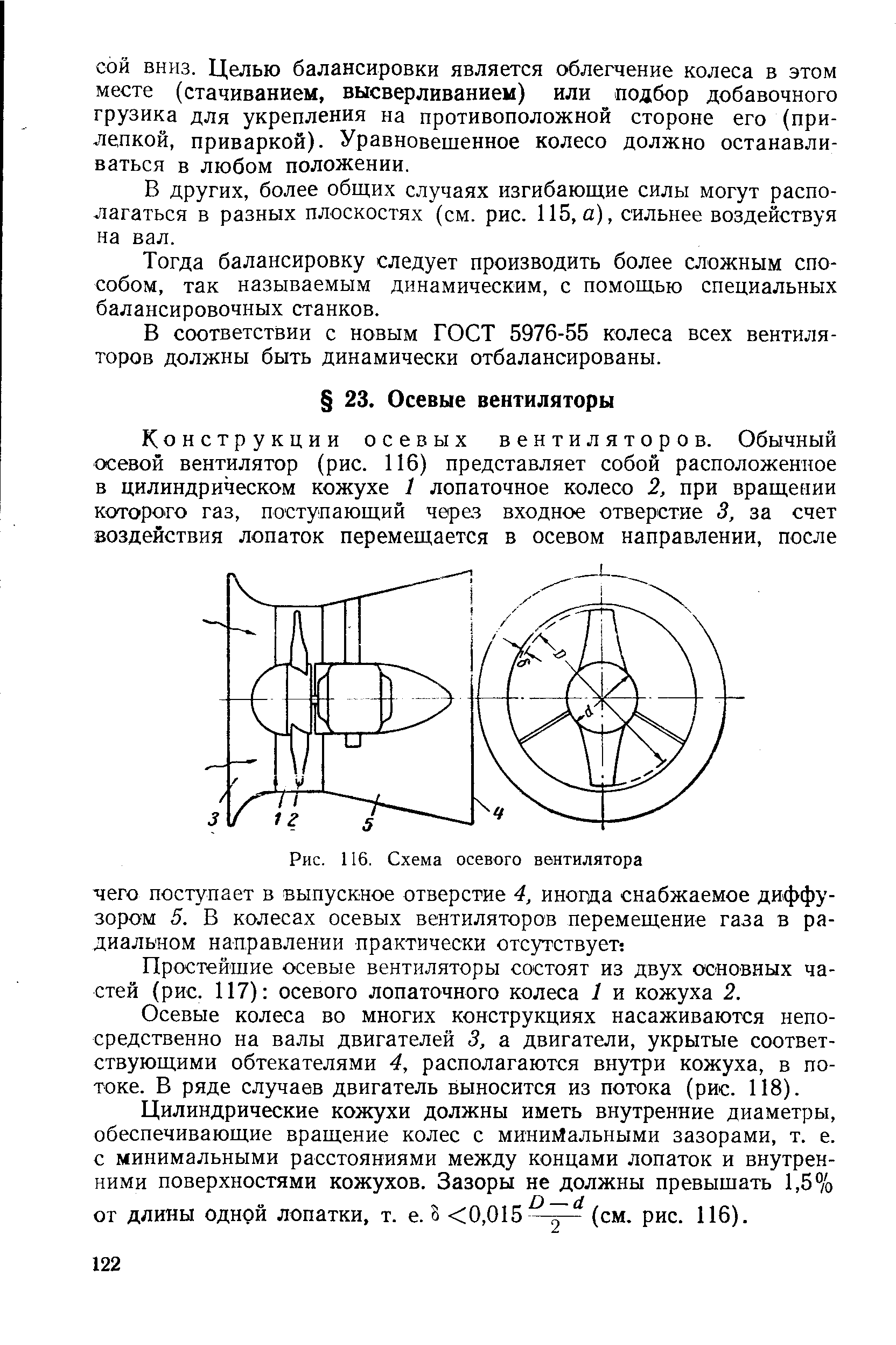Рис. 116. Схема осевого вентилятора
