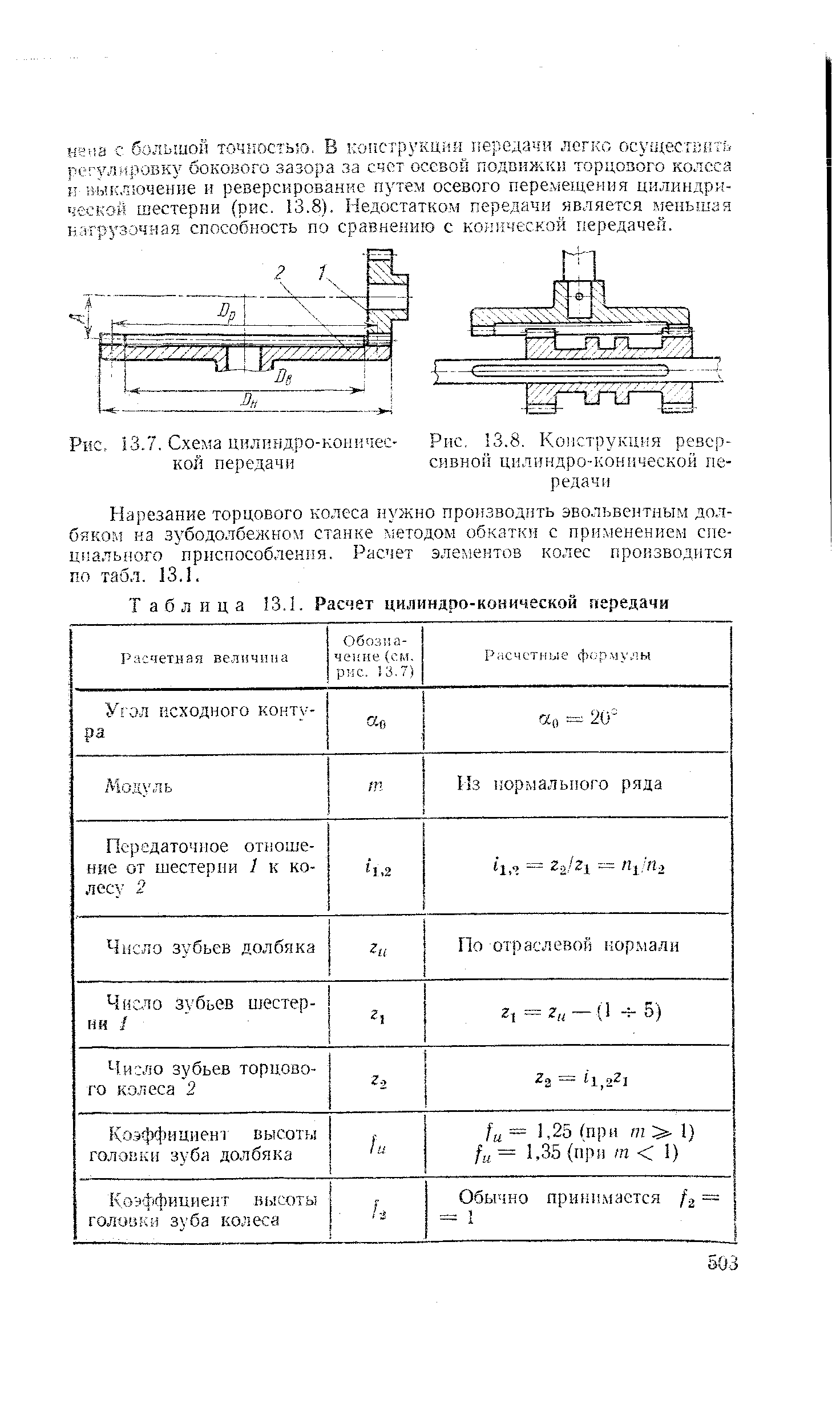 Таблица 13.1. Расчет цилиндро-конической передачи
