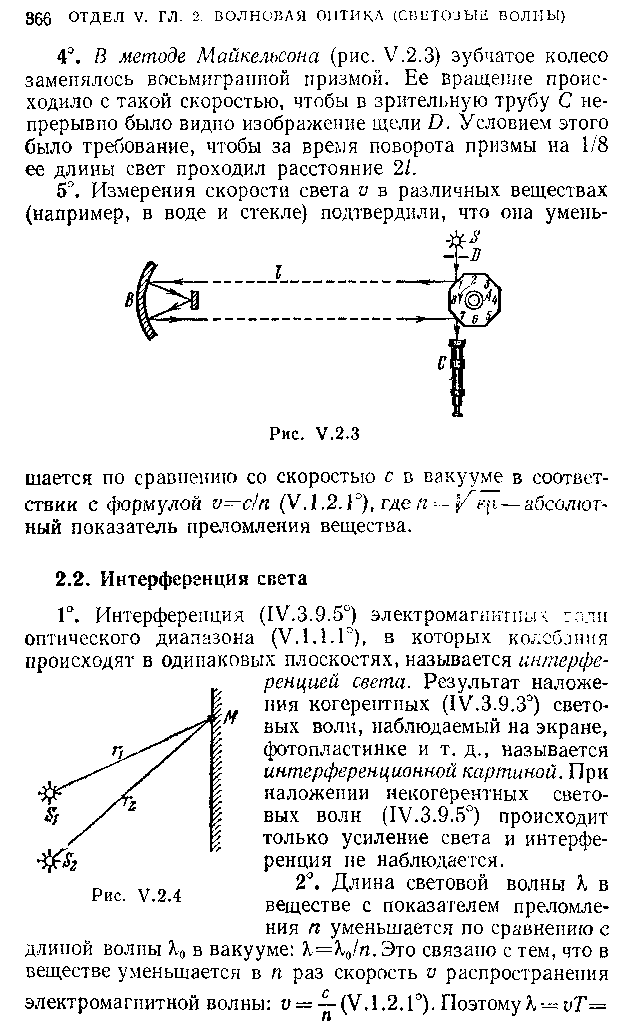 Интерференция (IV.3.9.5°) электромагхичтпых г сан оптического диапазона (У.1.1.Г), в которых колебания происходят в одинаковых плоскостях, называется интерференцией света. Результат наложения когерентных (IV.3.9.3°) световых волн, наблюдаемый на экране, фотопластинке и т. д., называется интерференционной картиной. При наложении некогерентных световых волн (IV.3.9.5°) происходит только усиление света и интерференция не наблюдается.
