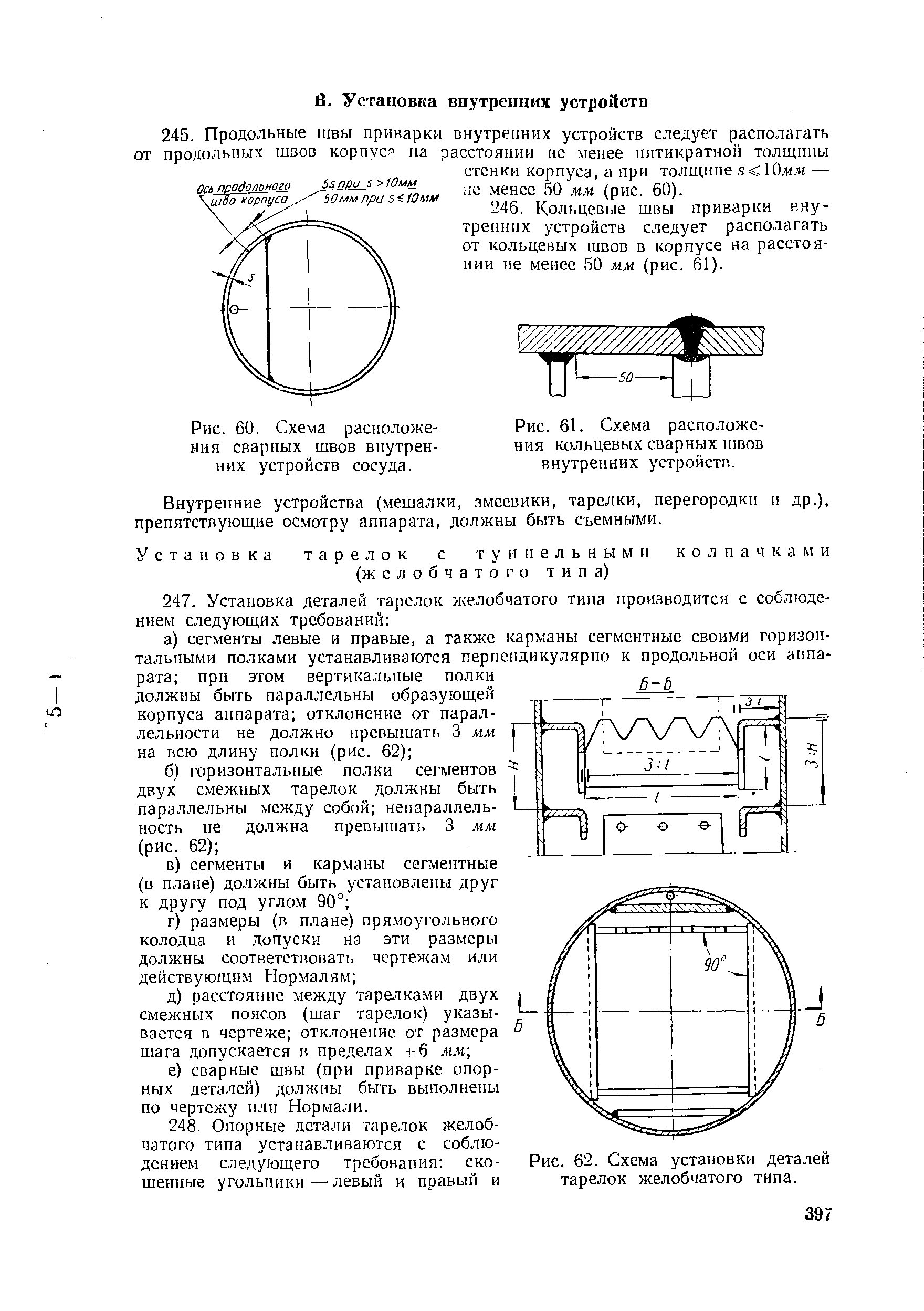Рис. 62. Схема установки деталей тарелок желобчатого типа.
