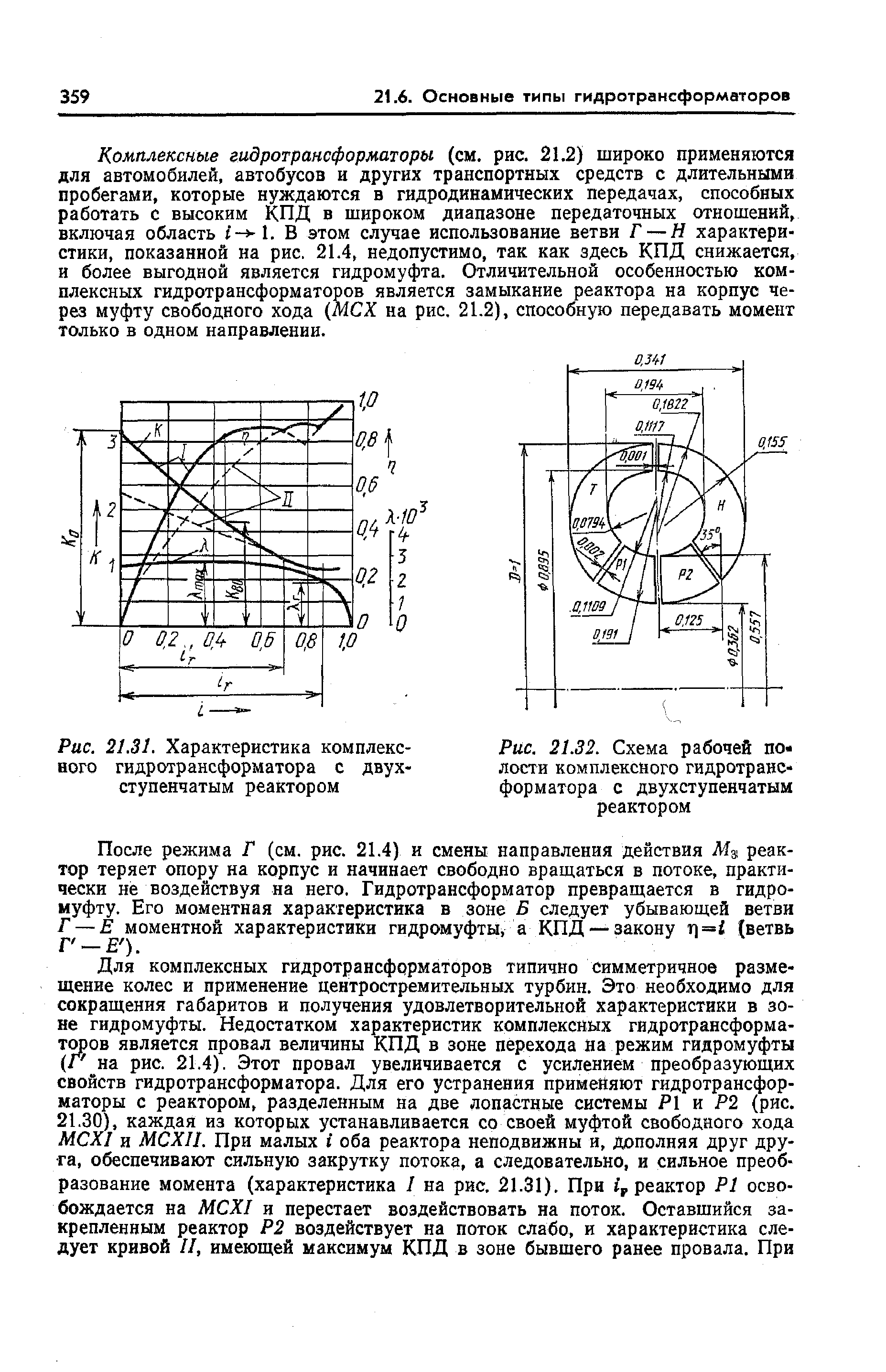 Рис. 21.31. Характеристика комплексного гидротрансформатора с двухступенчатым реактором
