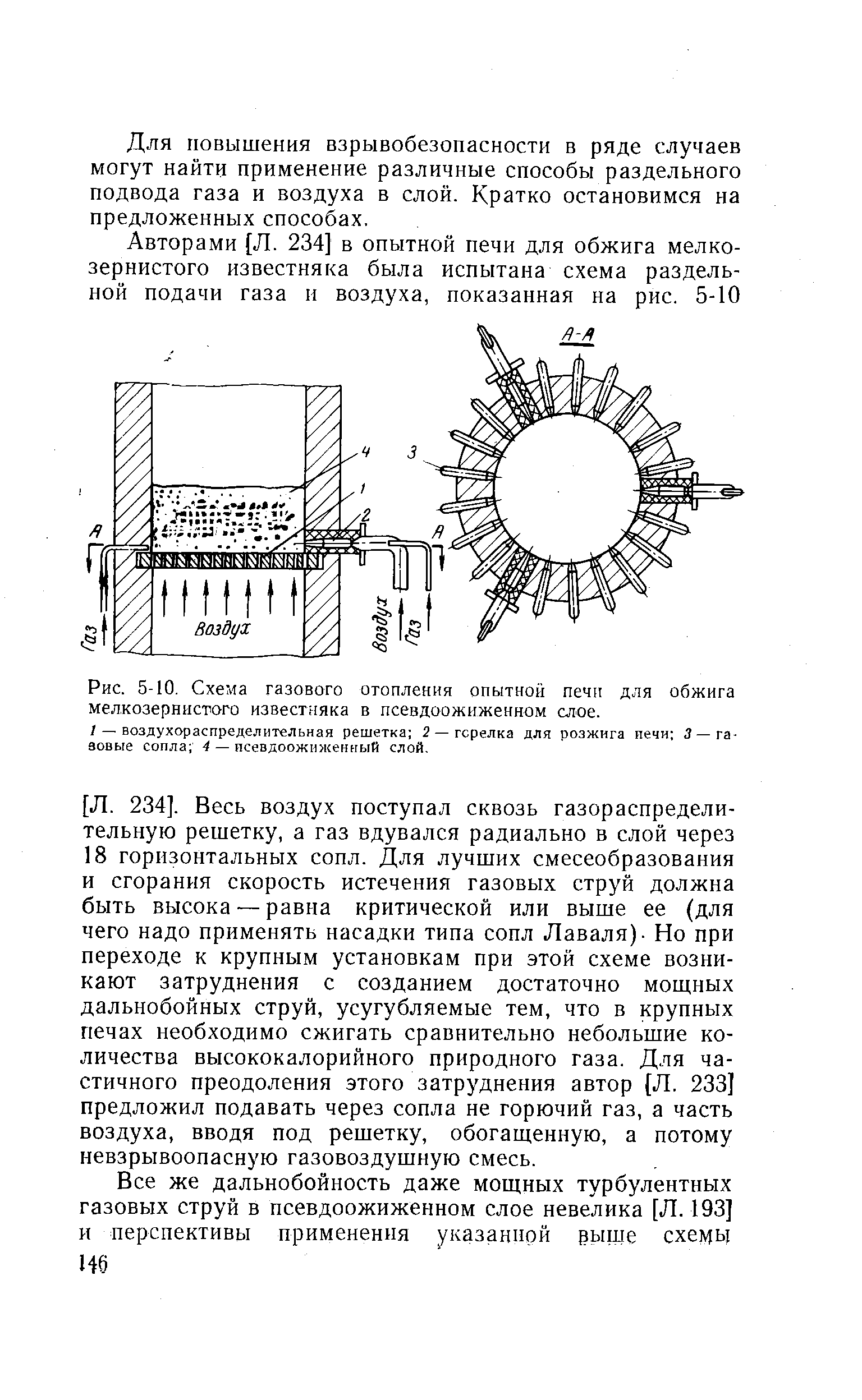 Рис. 5-10. <a href="/info/432594">Схема газового</a> отопления опытной печи для обжига мелкозернистого известняка в псевдоожиженном слое.
