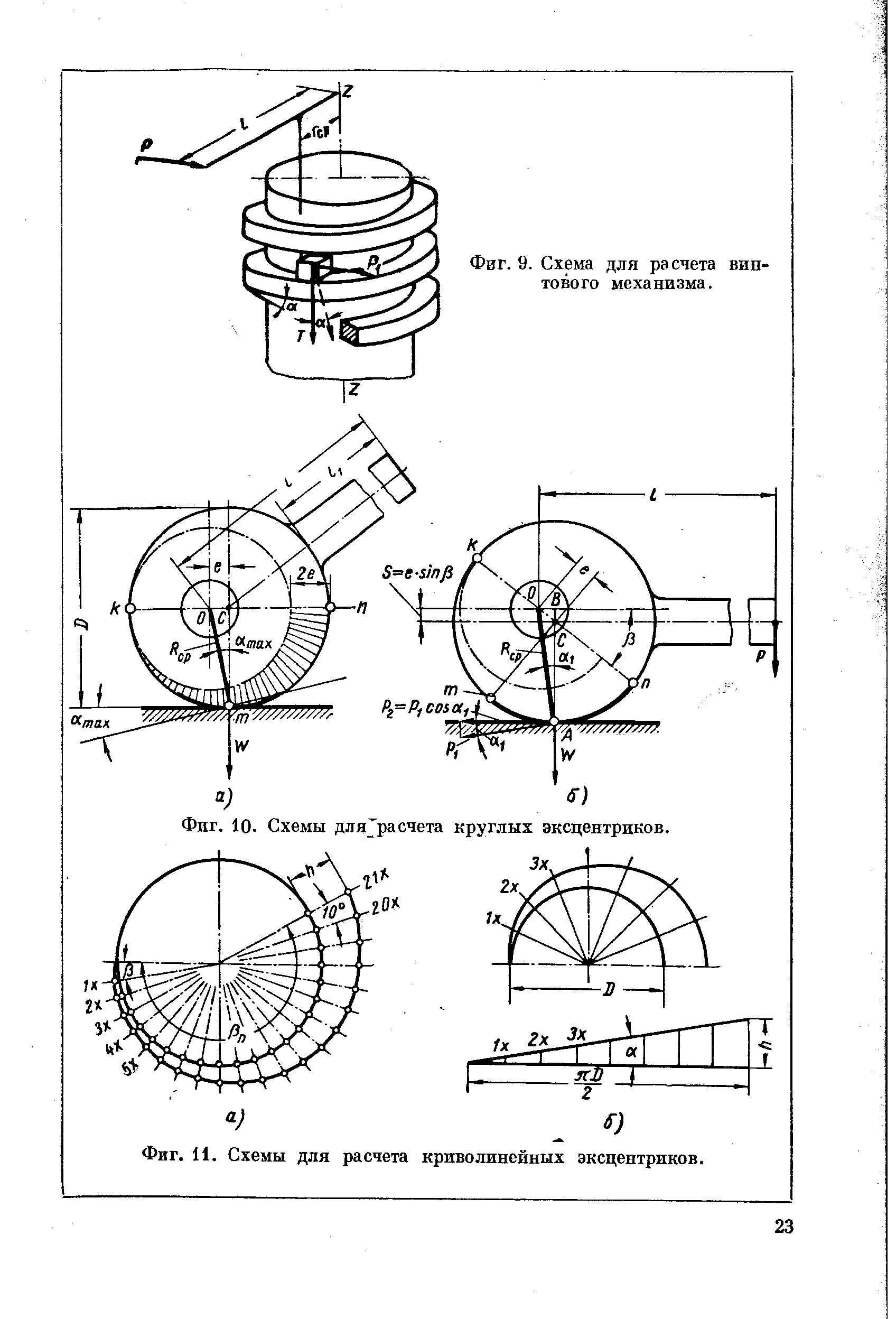 Фиг. 9. Схема для расчета винтового механизма.
